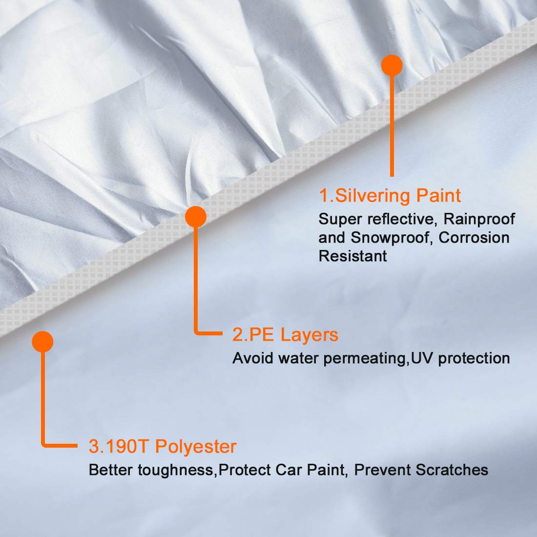 uxcell 3XXL Silver Tone 190T Car Cover Outdoor Weather Waterproof Scratch Rain Snow Heat Resistant W Mirror Pocket — view 3