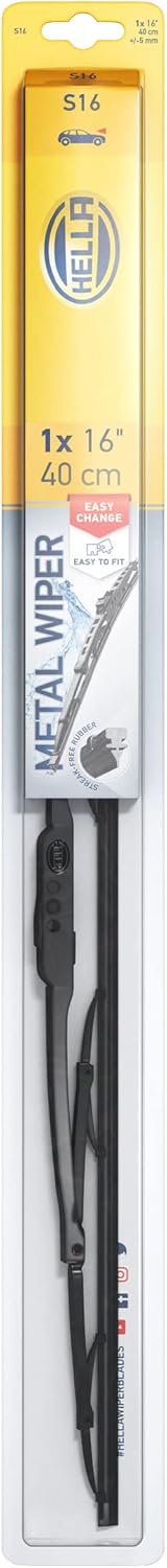 Hella OE Quality 16 Inch All Seasons Streak-Free Rubber Standard Wiper Blade (Single Blade) fits select Chevrolet Dodge Ford Honda Jeep Mercedes-Benz Mitsubishi Nissan Toyota VW / 9XW398114016/I