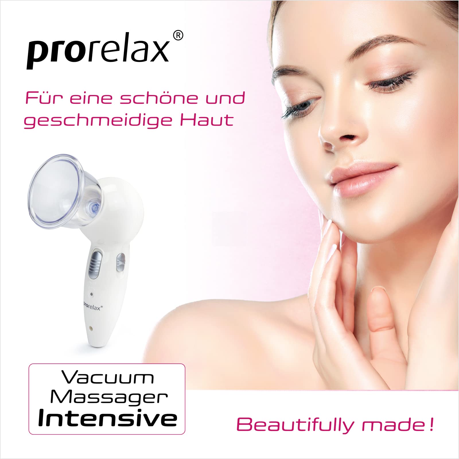 prorelax Vakuum-Massagegerät INTENSIVE | Elektrische Schröpf-Massage | Anti-Cellulite-Gerät für schöne und gesunde Haut | Inkl. drei verschieden großer Aufsätze | Individuell anpassbare Saugkraft