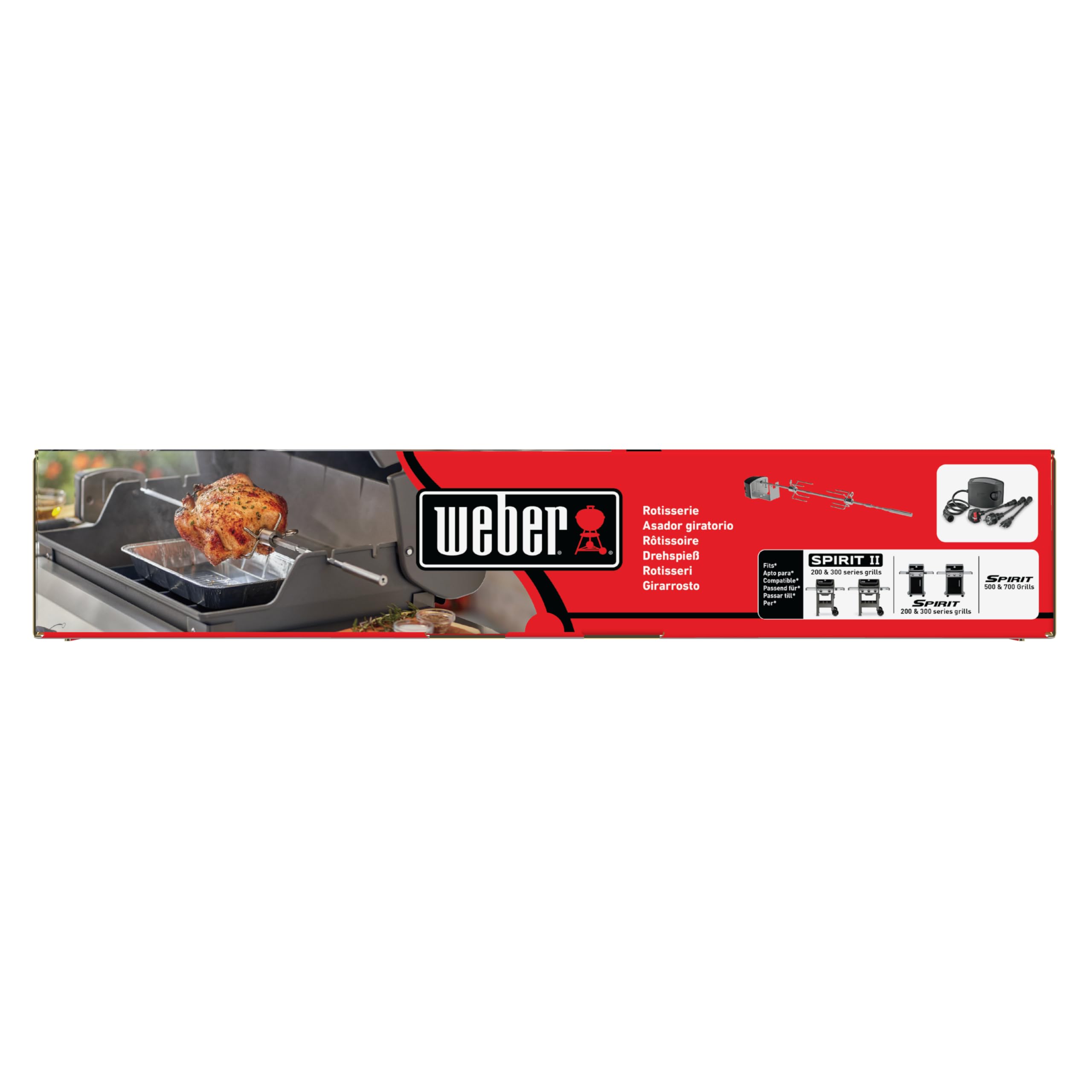 Weber Kit per girarrosto / per tutti i modelli Spirit e barbecue Searwood, accessorio per barbecue in acciaio inossidabile da 85 cm con motore potente e silenzioso per arrostire polli interi e carne