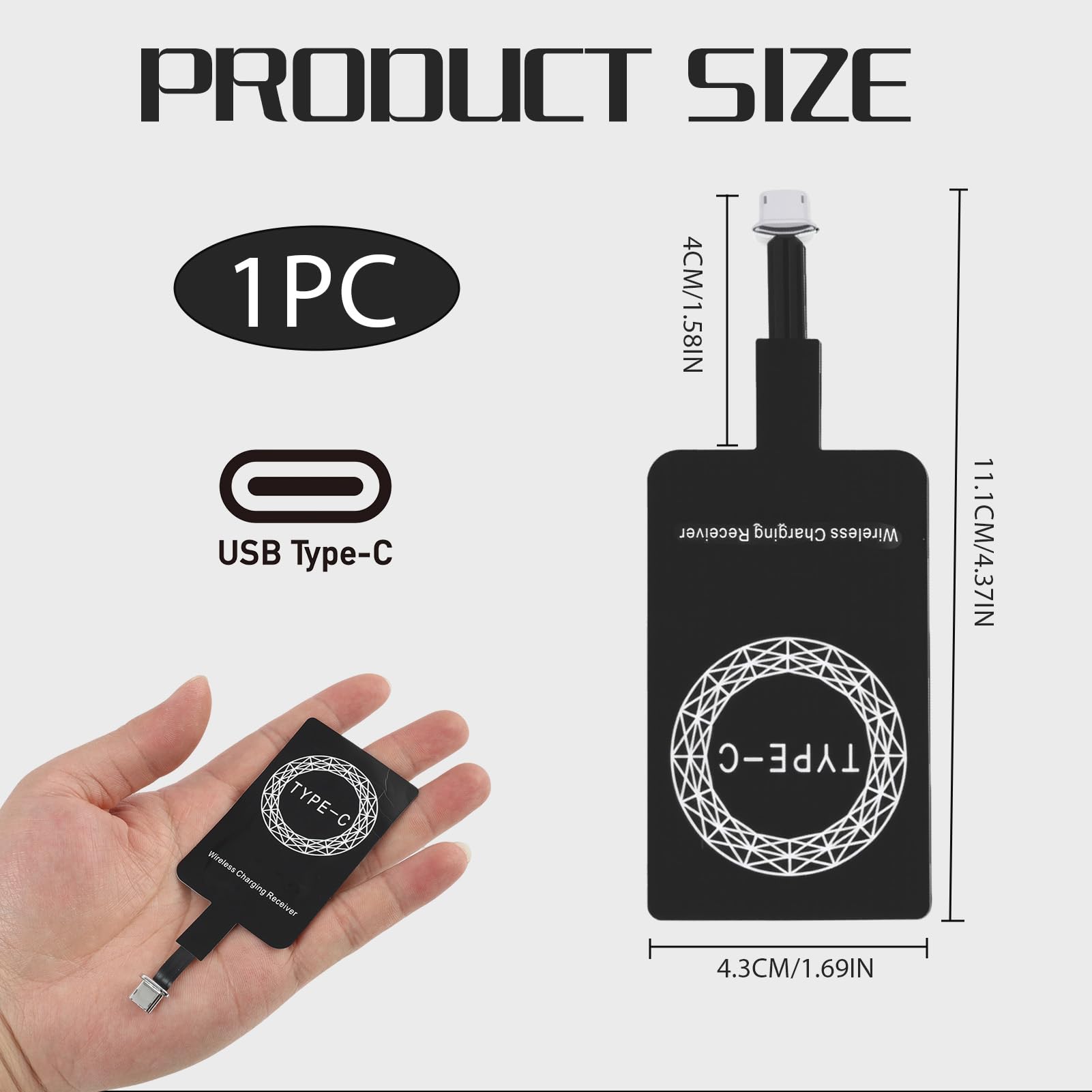 Ricevitore Qi USB C, Ricevitore Ricarica Wireless 5V 1000mA, Adattatore Universale di Ricarica Induzione Compatibile con Smartphone Samsung Galaxy, Huawei, Xiaomi, Google Pixel e altri, Ricarica