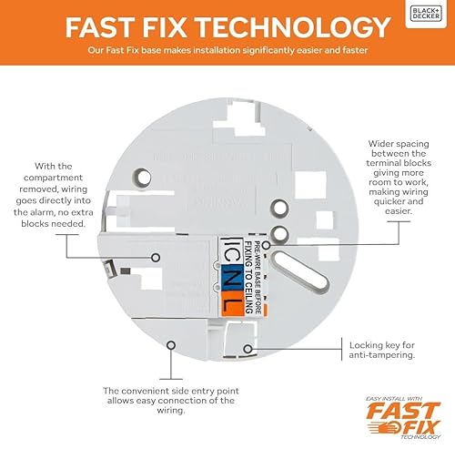 BLACK+DECKER Mains Smoke Alarm. Mains Powered Smoke Detector, Interlinked Wired with Battery Back Up. Optical Smoke Alarm for Home with FAST FIX Easy Install Base and Test Button. White - Image 5