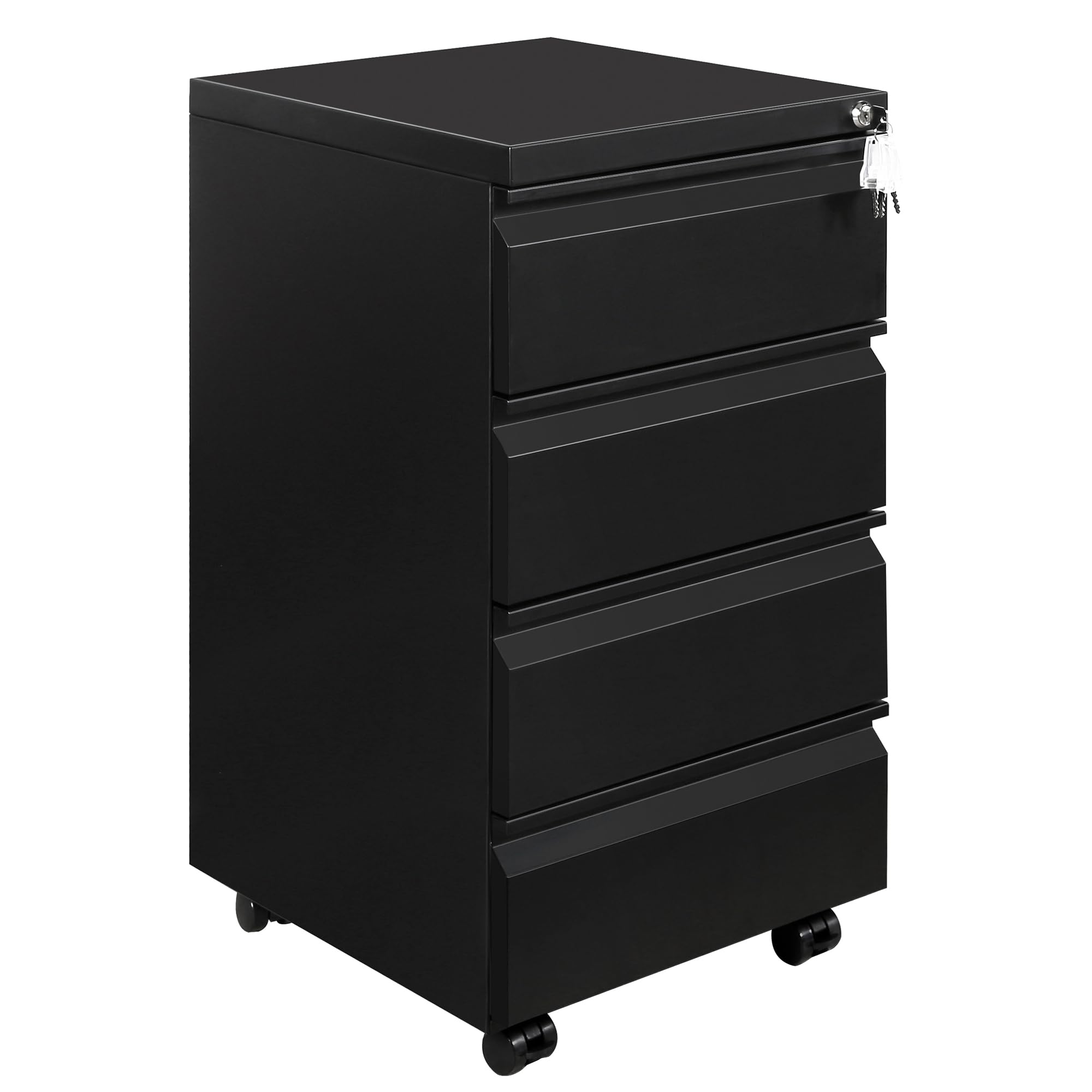 HOMSTEEL 4 Drawers File Cabinet, Metal Filing Cabinet with Lock, Mobile File Cabinet, Fully Assembled Except Casters, for Office, Home Office, Black