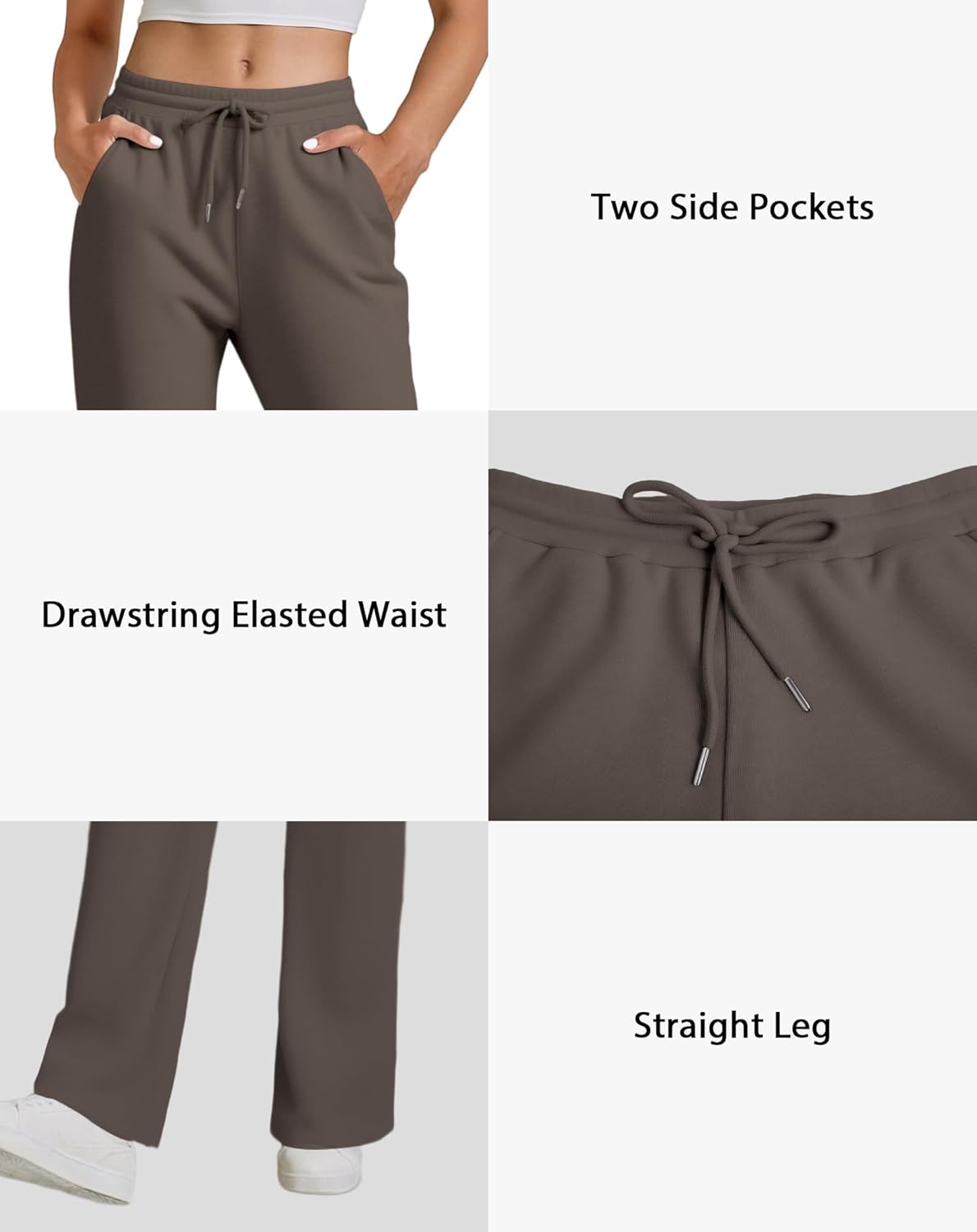 Womens Drawstring Sweatpants, High Waisted Lightweight Lounge Straight Leg Casual Pants with Pockets - Image 6