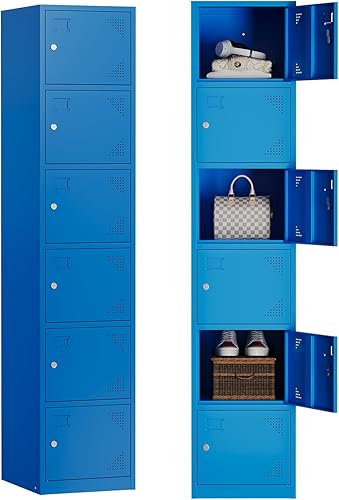 Yizosh Armario de metal con 6 puertas, armarios de almacenamiento altos de acero para empleados, armarios de almacenamiento de casilleros de 71