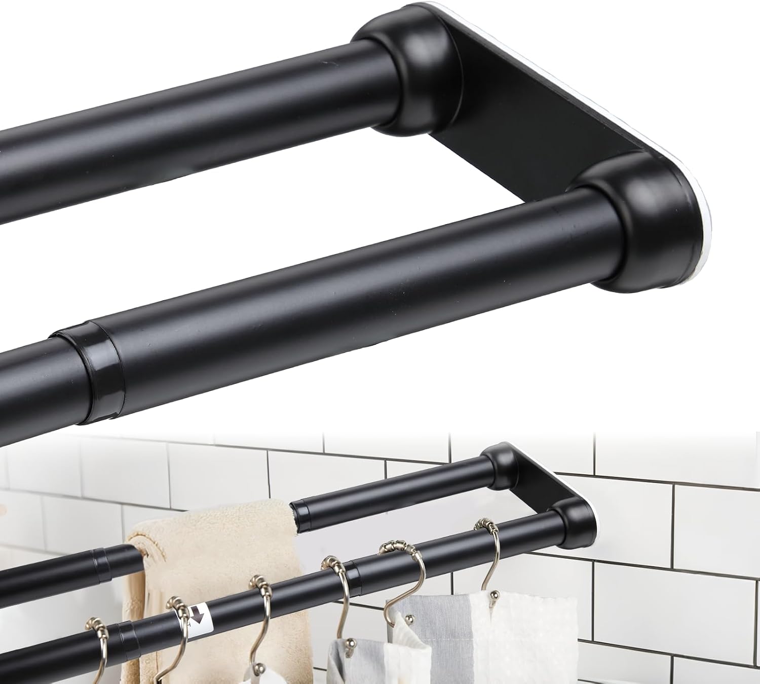 No-Drill Double Tension Shower Curtain Rod 36.4“-58”