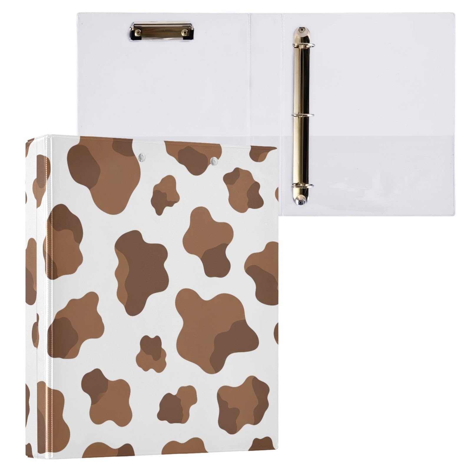 Raccoglitore a tre anelli con stampa di mucca, 3,8 cm, flessibile, confezione da 2