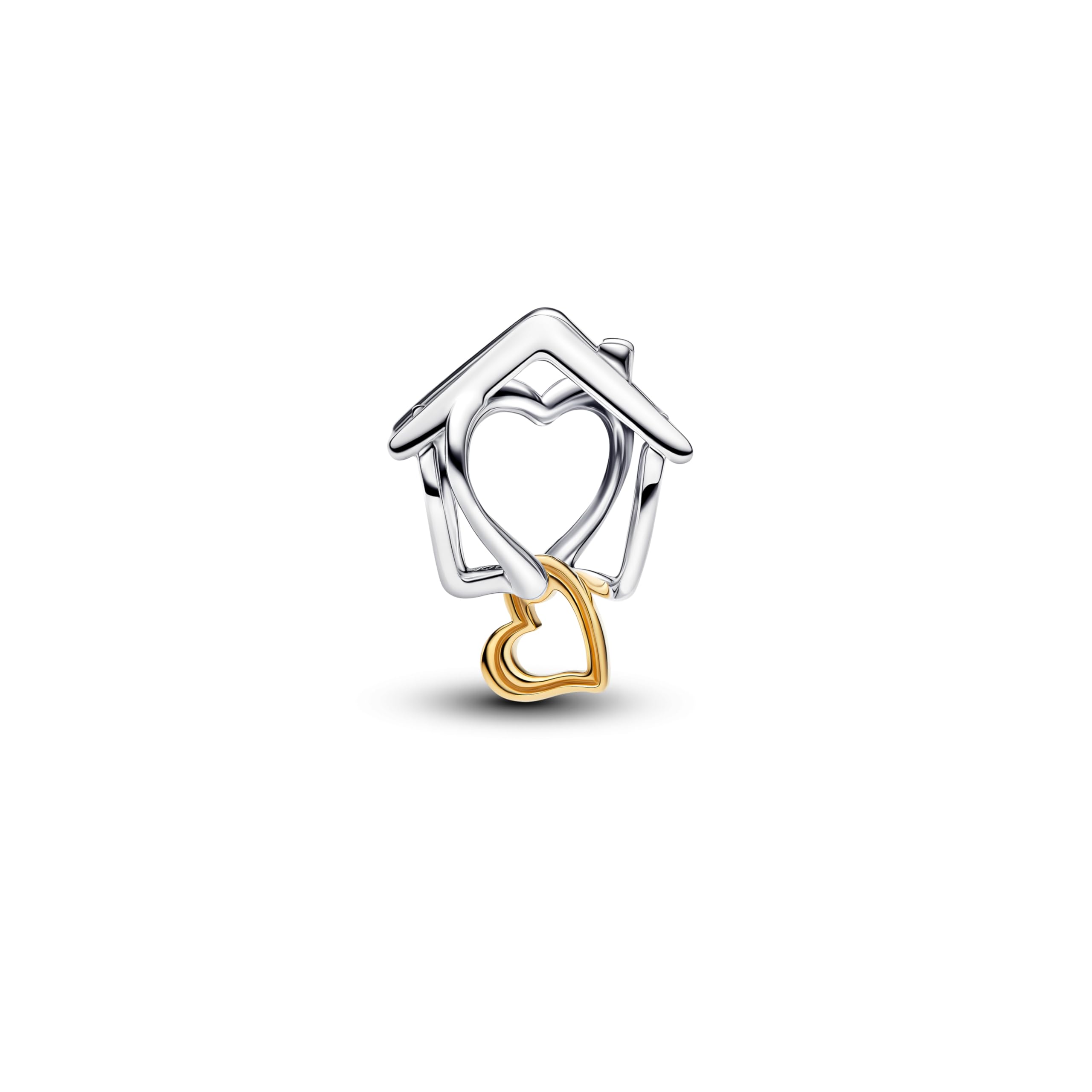 PANDORA Moments Casa y Corazón, charm de plata de ley con aleación metálica bañada en oro de 14K, compatible con Moments, 764145C00