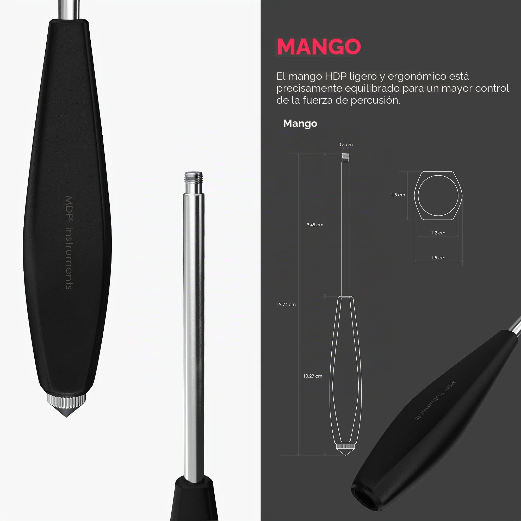 MDF Instruments Babinski Buck - Ligero - Mango HDP Martillo de reflejos neurológico con pincel integrado para respuestas cutáneas y superficiales - Negro (MDF515PBT-11)