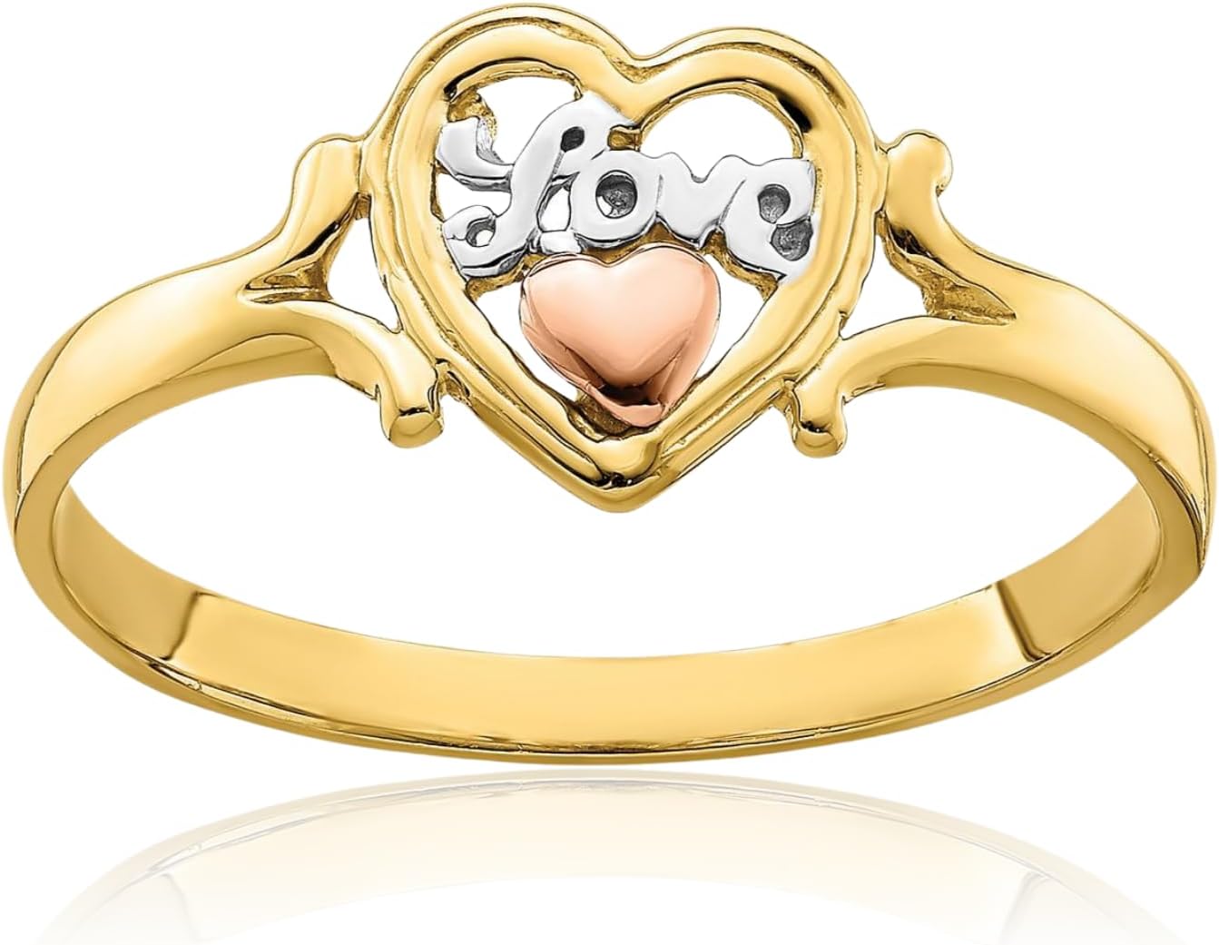 IceCarats 14K Solid Two Tone Gold Filigree Rose Gold Heart Promise Ring 2mm Slim Band Polished