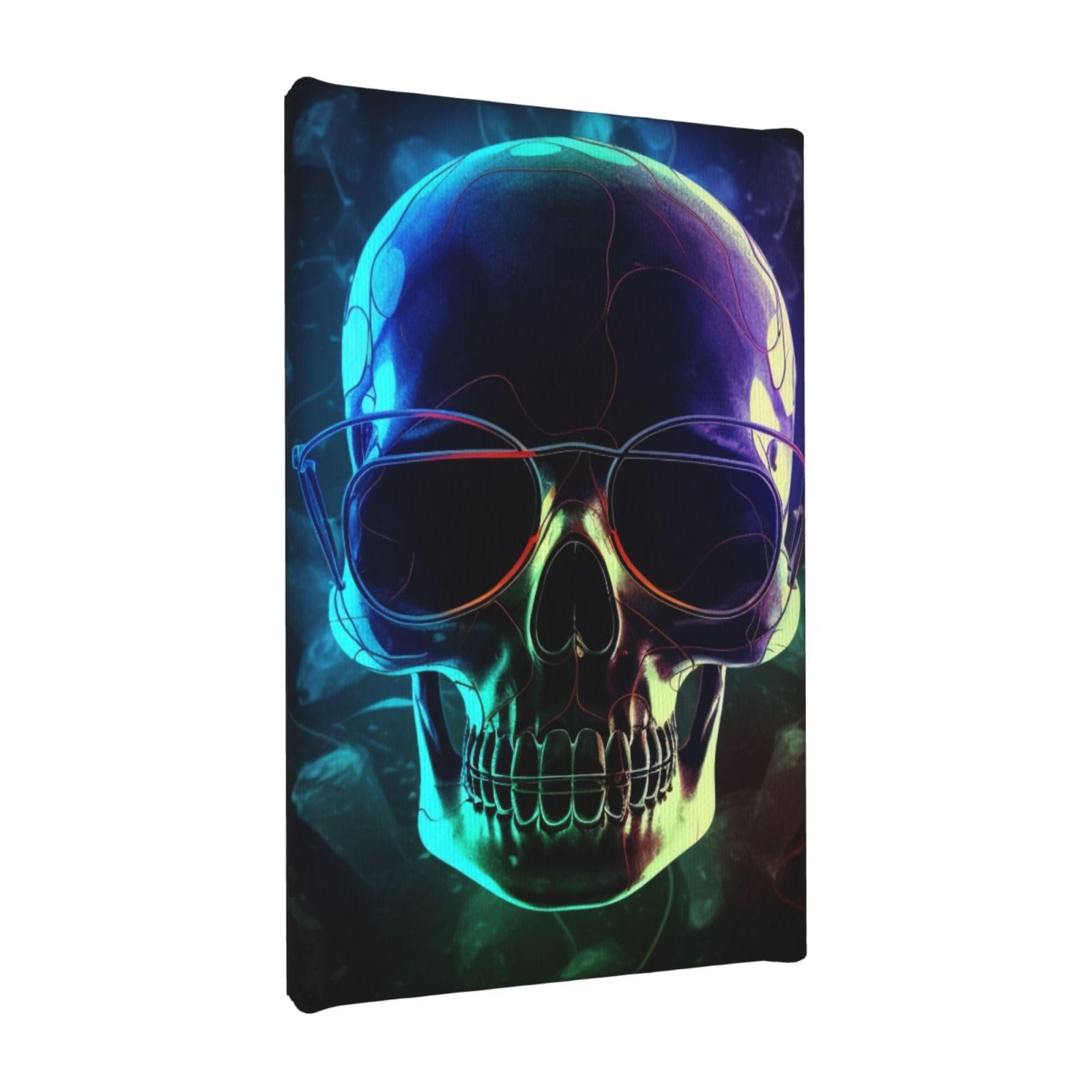 YKLJG Cool Skull Printed Wall Art Canvas Painting 20x30 CM Wooden Framed Picture Painting Artwork Prints for Bedroom Kitchen Home Office Decor