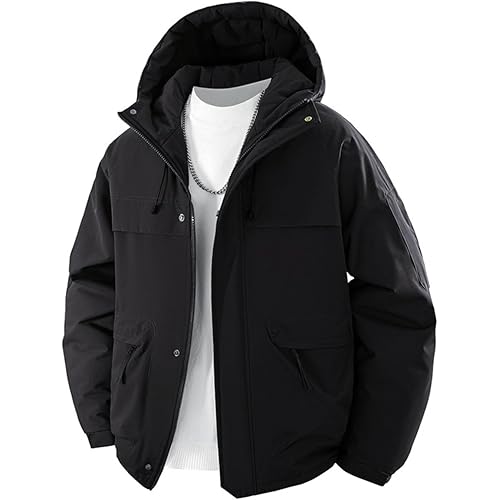 Cargo Raincoat for Mens with Multi-Pockets Zipper Hoodie Rain Jacket Oversized Outdoor Casual Trench Coat