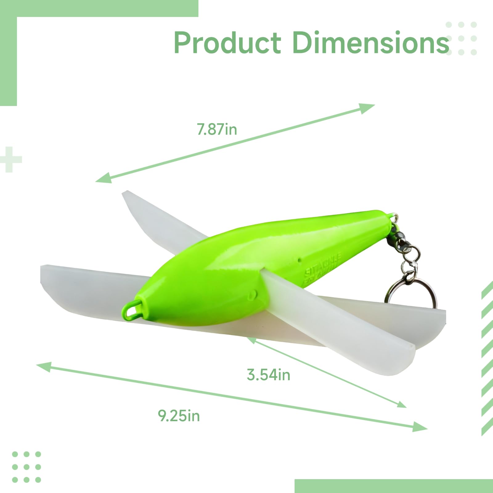 7,9 Zoll / 20 cm grüner Holz Angelköder, Big Airplane Baits Schleppköder mit Kunststoffflügeln, Köder für Thunfisch im Meer, einfacher Verbinder, stabiles Werfen, Meeresangelköder