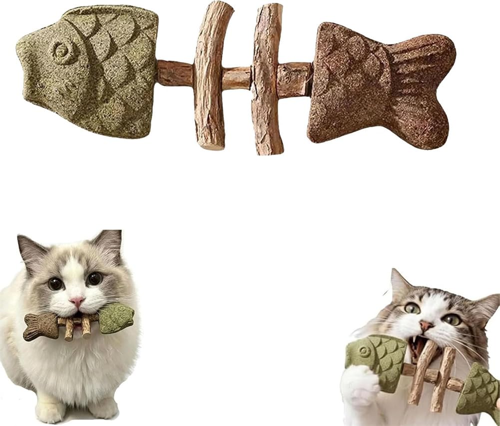 2026 New Creative Fish Bone Cat Dental Chew Toy,Natural Catnip&Silvervine Teeth Cleaning Stick,Wooden Catnip Teeth Cleaning Stick,Fix Cat Dental Health,Durable Wooden Feline Tooth Care Tool (C)