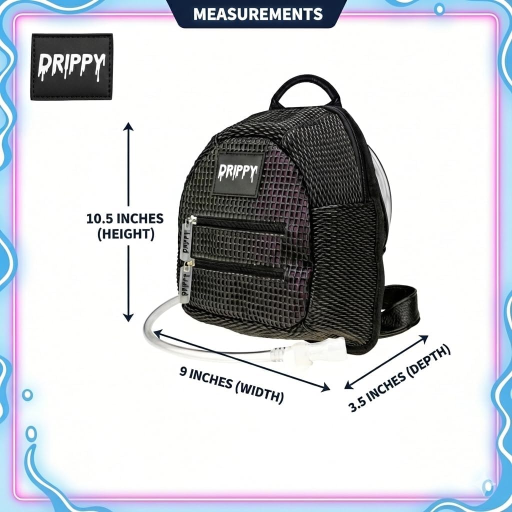 Drippy - Reflective Mini Rave Hydration Pack - Hydropack Backpack for Women & Men – 1.5L Leakproof Bladder – Rave Essentials and Accessories - Hydro Pack For Music & EDM Festivals - Black