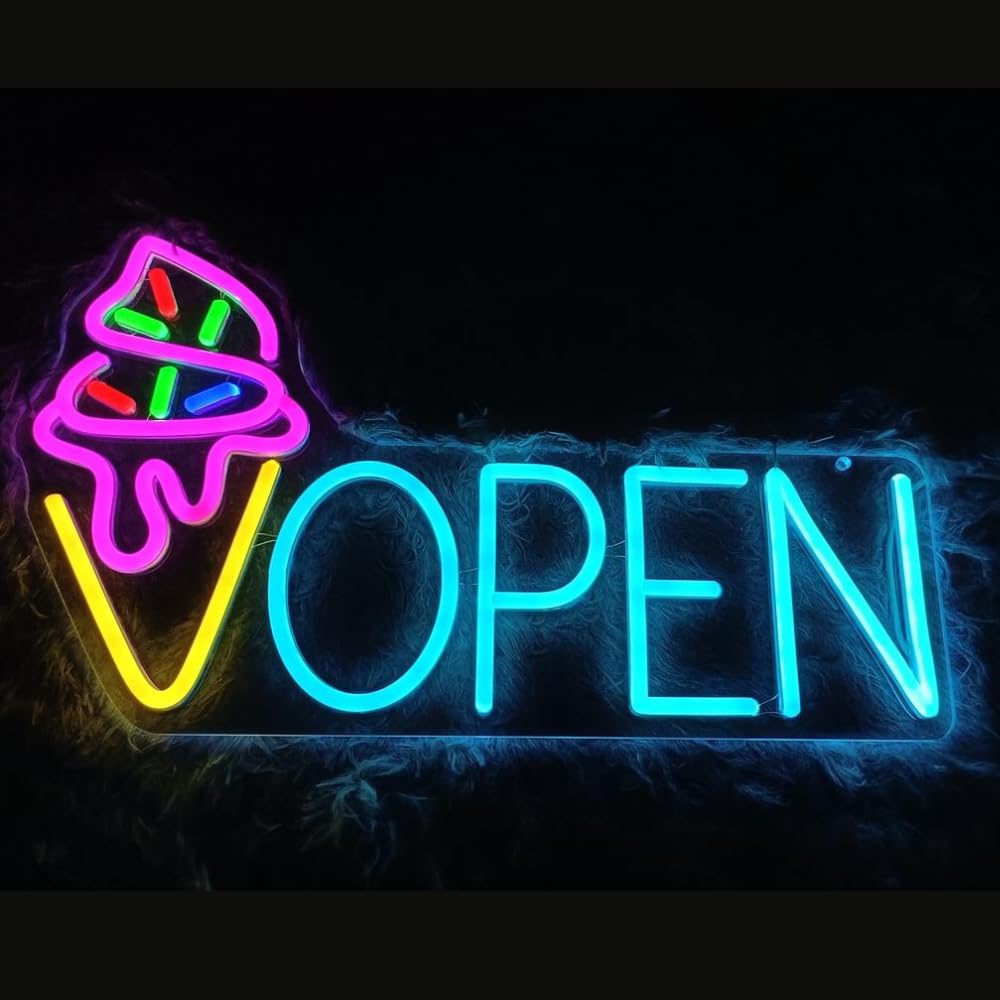 Ice Cream Led Neon Sign – Super bright, Remote included-Open
