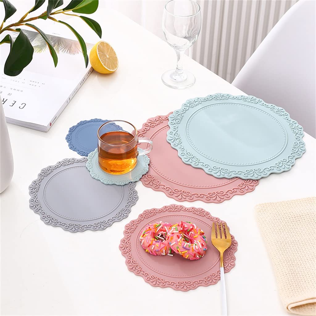 Décoration de Table, Sets de Table, Tapis de Cuisine Rond épais en Silicone Style Dentelle européenne, Effet rétro gaufré, Isolant.