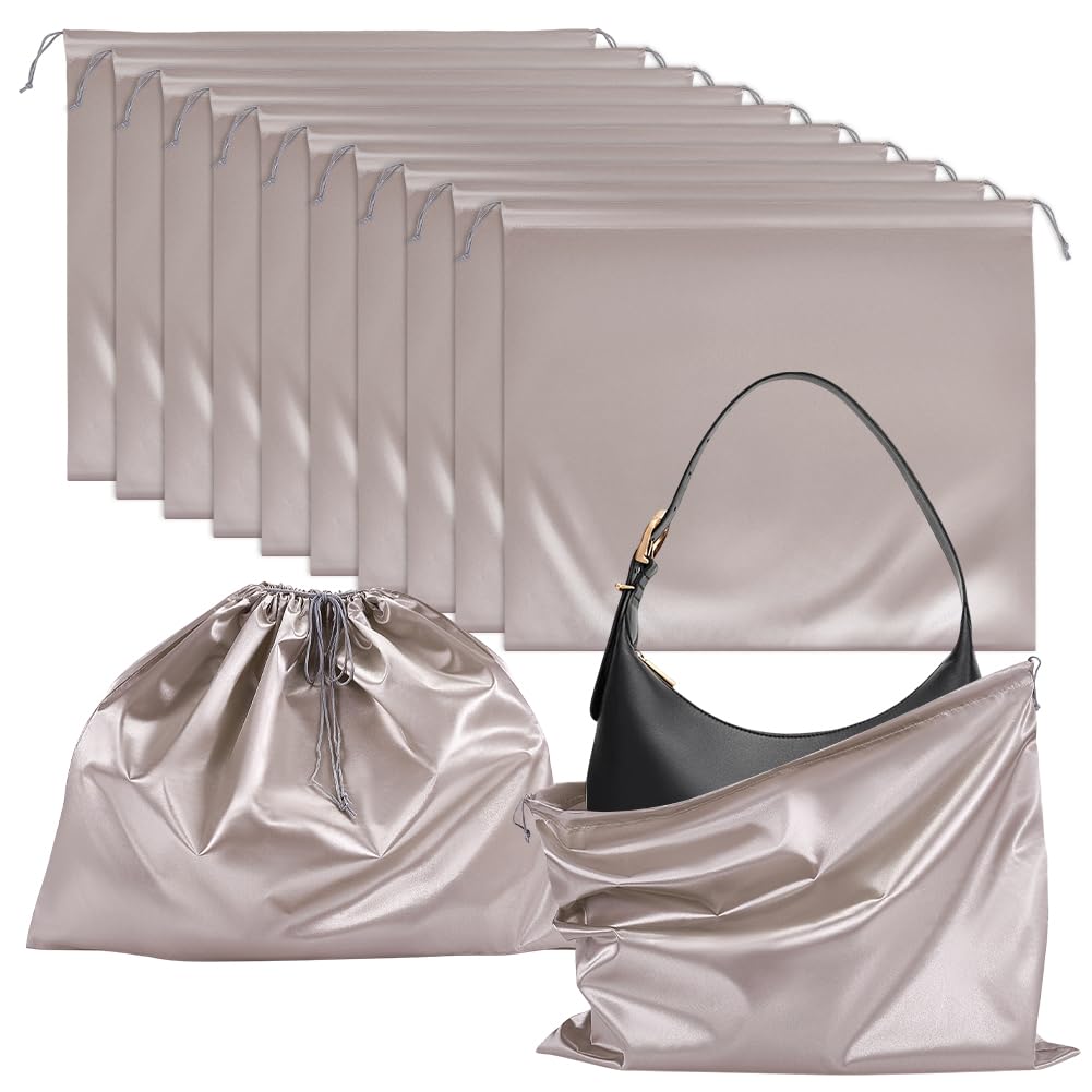 NBEADS 12 Pcs Sac à Poussière pour Sacs à Main, 50x60x0.3cm Sacs de Rangement en Tissu Satiné Pochettes à Cordon de Serrage Sacs de Voyage en Tissu pour Sacs à Main Chaussures Bottes Gris Clair