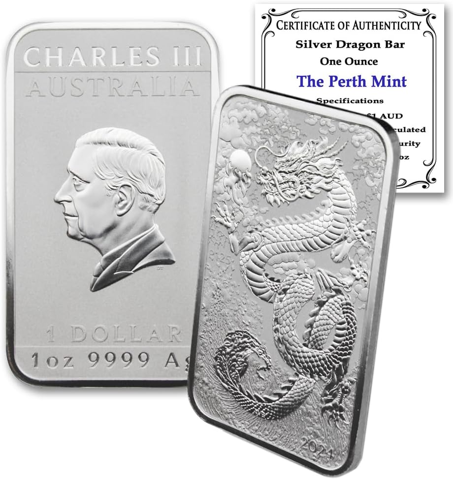 2024 P 1 Troy Ounce Australian Silver Dragon Rectangular Bar Coins Brilliant Uncirculated with Certificates of Authenticity $1 Seller BU