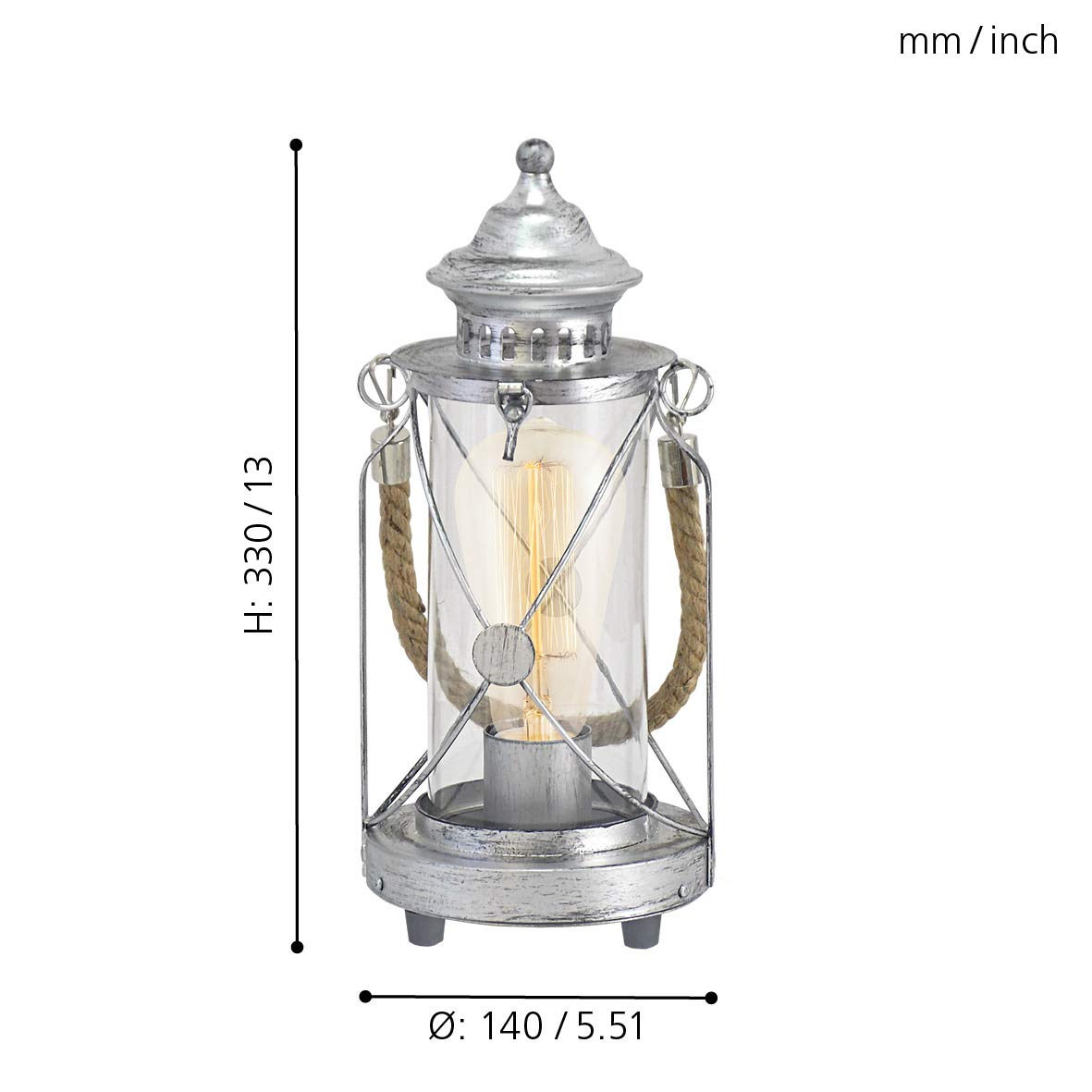 EGLO Tischlampe Bradford, 1 flammige Vintage Tischleuchte, Laterne