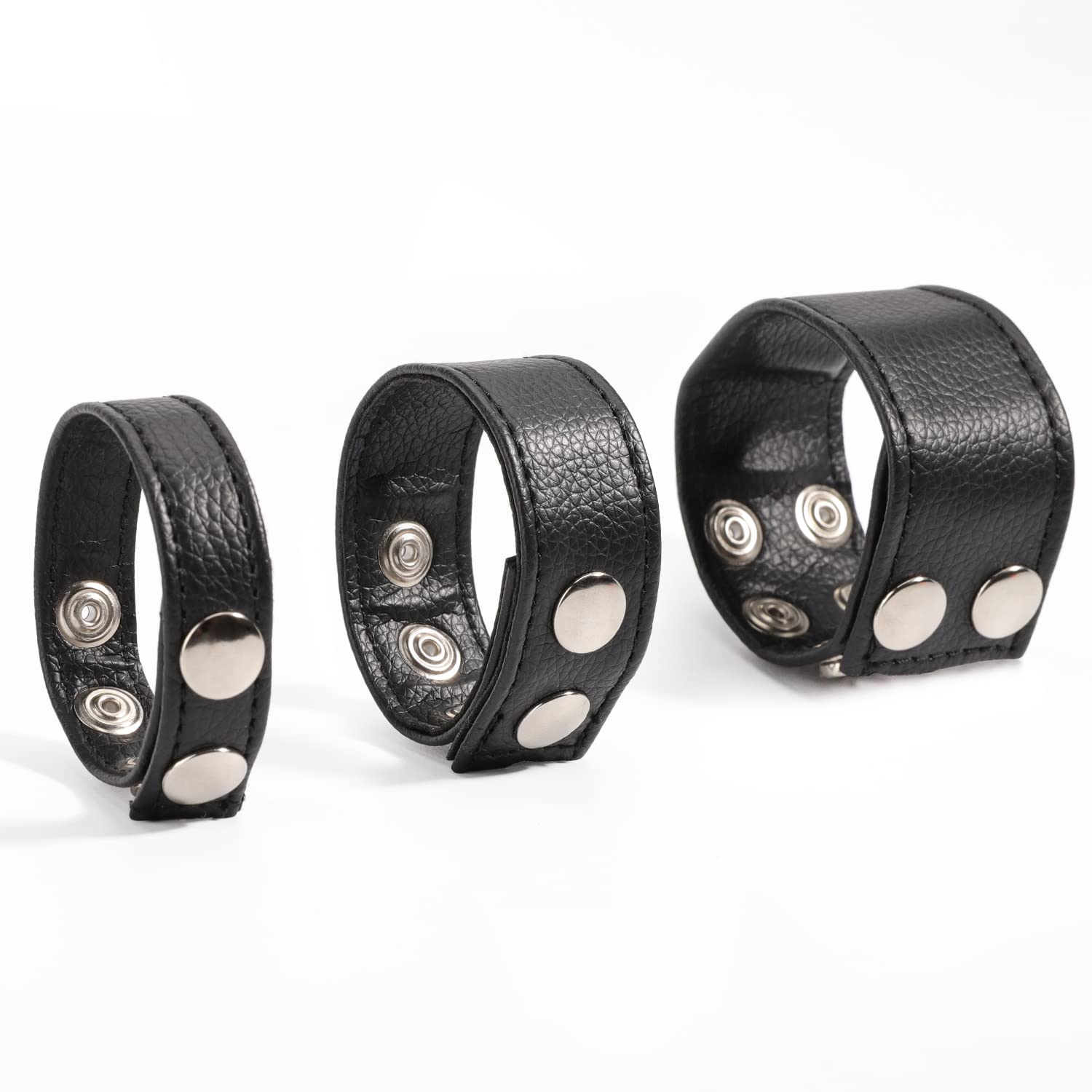 3 Set Snap Penis Ring for Erection Enhancing, Bondage Boutique Cock Ring Adjustable Leather Stamina Ring Erection Ring for Prolonged Pleasure