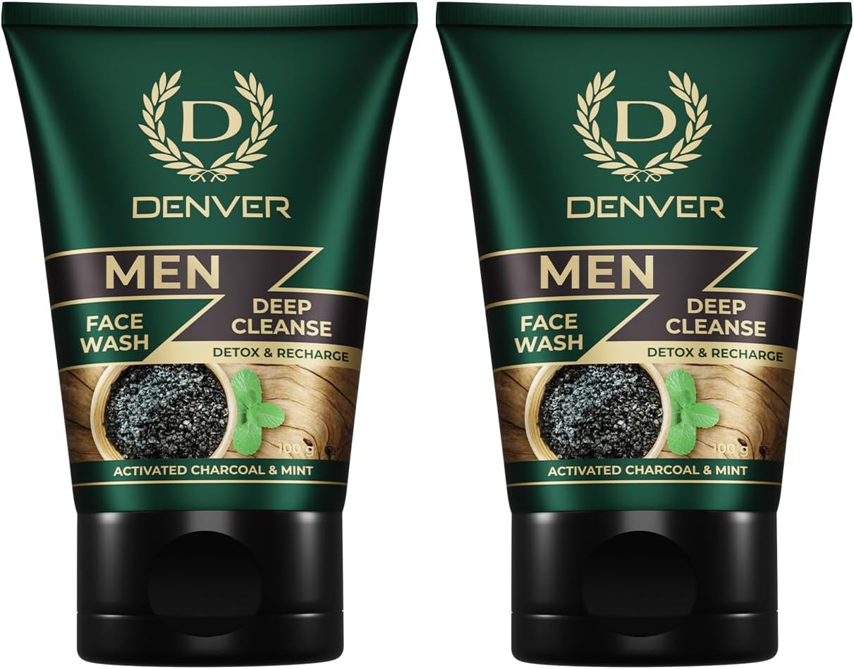 DENVER Deep Cleanse Face Wash - 100GM Each (Combo Set Of 2) | Deep Pore Cleaning Charcoal Face Wash for Men | Fights Acne and Pollution | All Skin Type