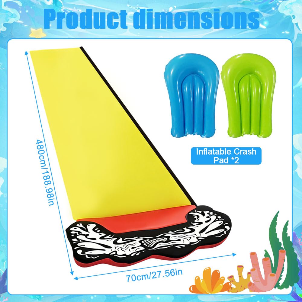 Mineup 480 * 70cm Toboggan Aquatique, Toboggan pour Pelouse, Tapis De Glisse Eau Enfant avec Bodyboards, Jet d'eau pour Enfants Et Adultes, Jeux D'ea en Extérieur, Fête D'été, Jardin Pelouse