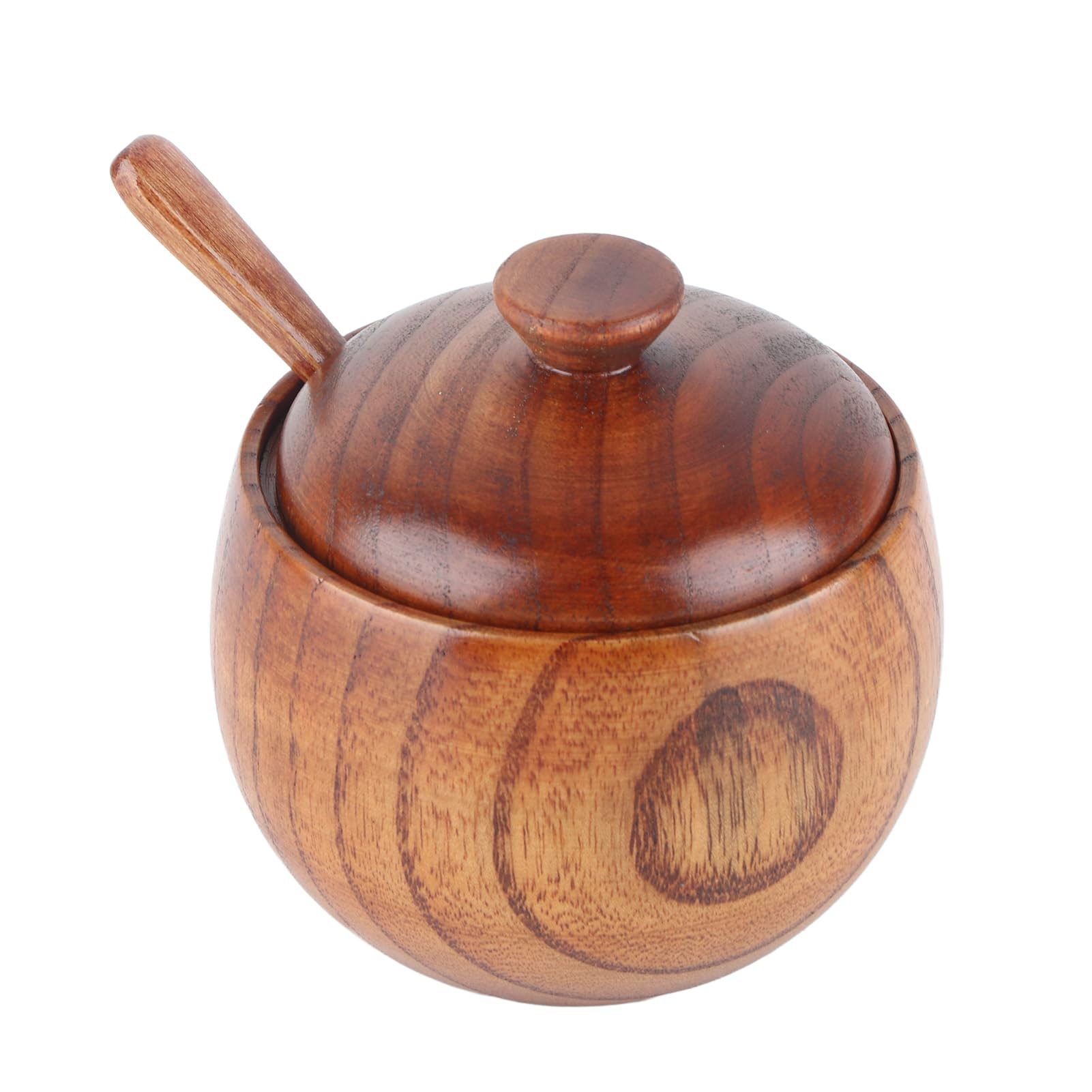 Alvinlite Spice Jar Solid Wood Spice Jar Seasoning Pot Sugar Bowl with Spoon and Lid 8x9cm for Kitchen Tool spice jar