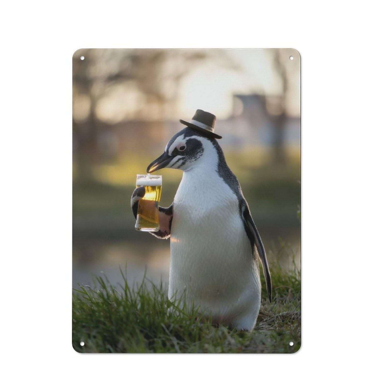 Classic Penguin Sipping A Beer Metal Wall Sign 40x30cm, Pub Wall Decor for Diner, Restaurant, Shed Or Kitchen