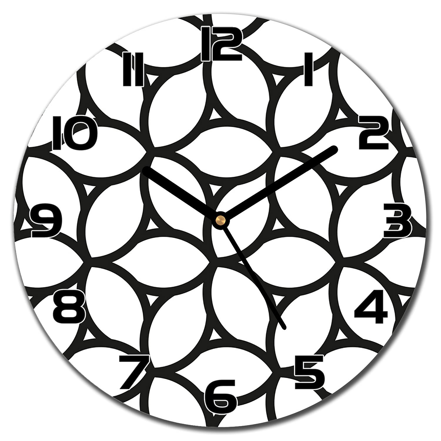 Horloge en verre silencieuse et lisible avec aiguilles noires