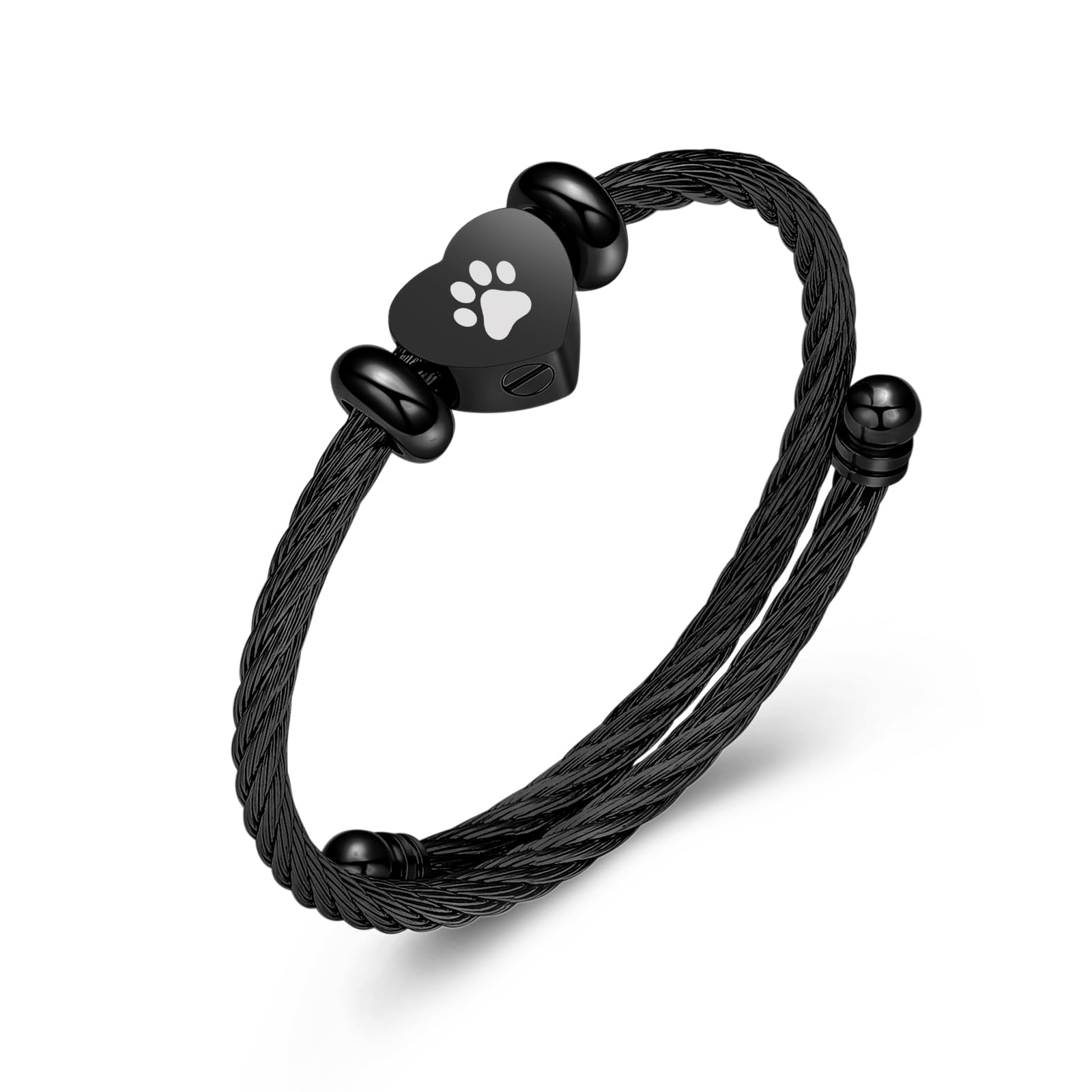QGJNSGC Cremation Bracelet for Ashes Memorial Jewelry Stainless Steel Pet Paw Heart Shape Urn Pendant Bangle Loved Ones Funeral Ashes Holder Keepsake Gift (Black Heart Paw)