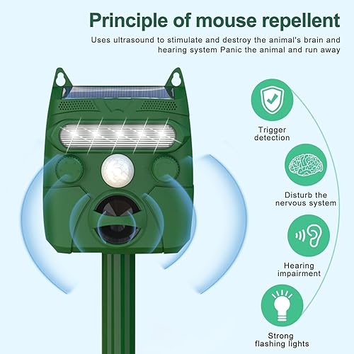 Miniatura 4 de Repelente solar ultrasónico de animales, repelente de gatos al aire libre, perro, ardilla, mapache, mofeta, conejo, roedor, zorro, ciervo, pájaro,