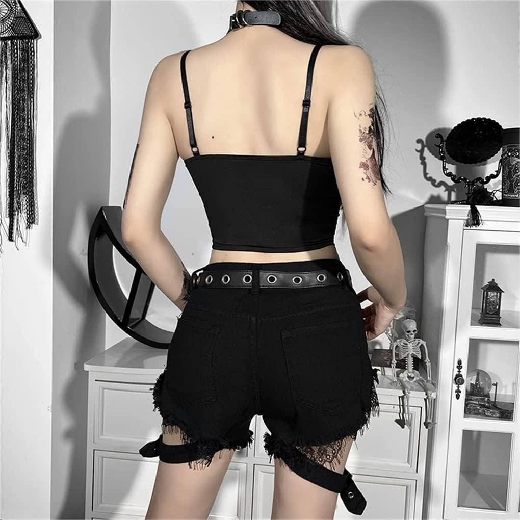 Goth Lace Up Tank Tops for Women Summer Red Lace Camisoles Gothic Corset Crop Top Spaghetti Strap V Neck Tie Front - Image 3