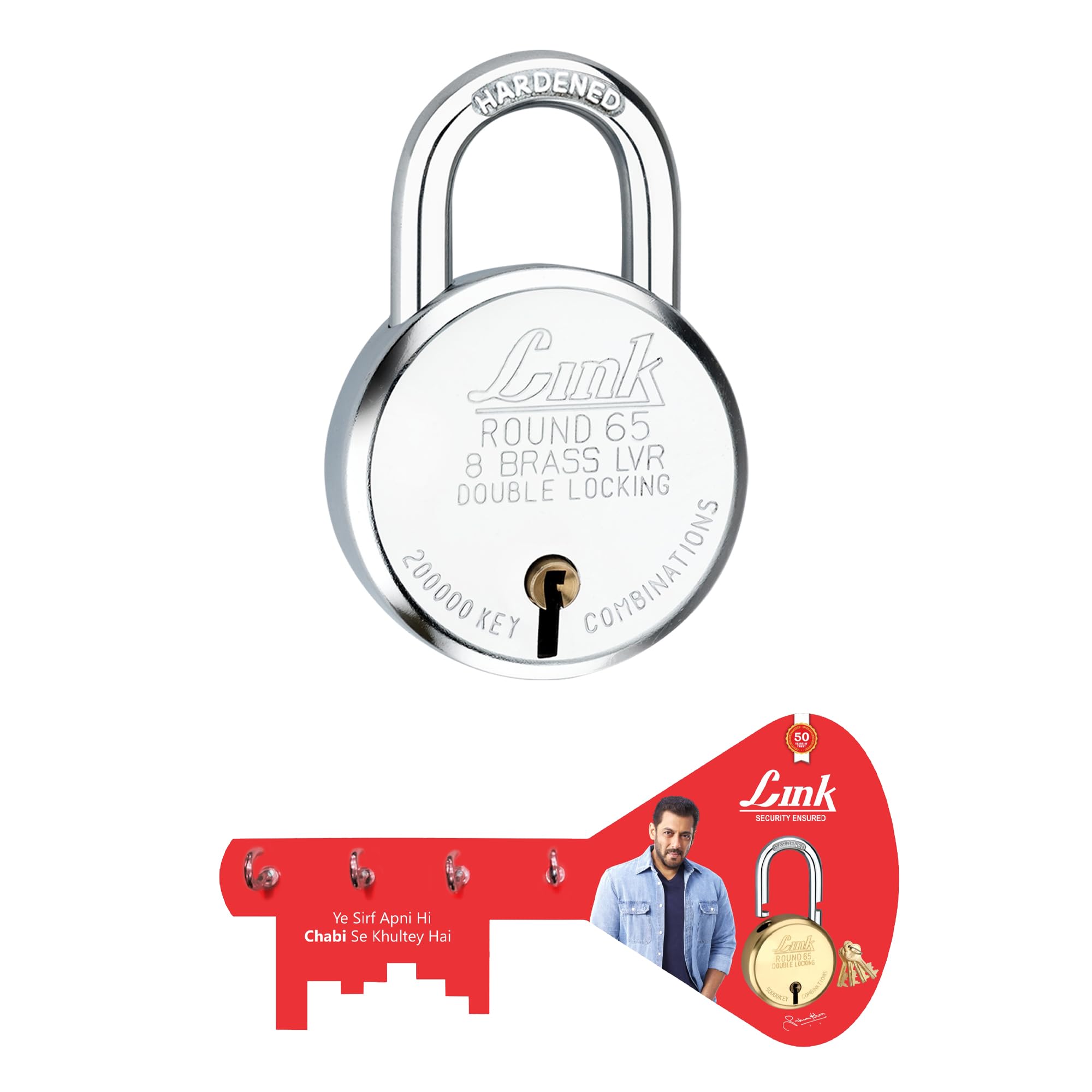 Link® 65mm Round BCP Padlock | Steel Body | 50,000 Key Combinations | Hardened Shackle | 6 Brass Lever | Double Locking | 1 Padlock |3 Silver Keys| Made in India | Get 1 Key Holder Free (B0BRSD27NH) Amazon Price History, Amazon Price Tracker