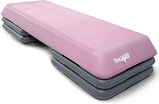 Yes4All Adjustable Aerobic Step Platform with 4 Risers â€“ Health Club Size (Pink/Grey)