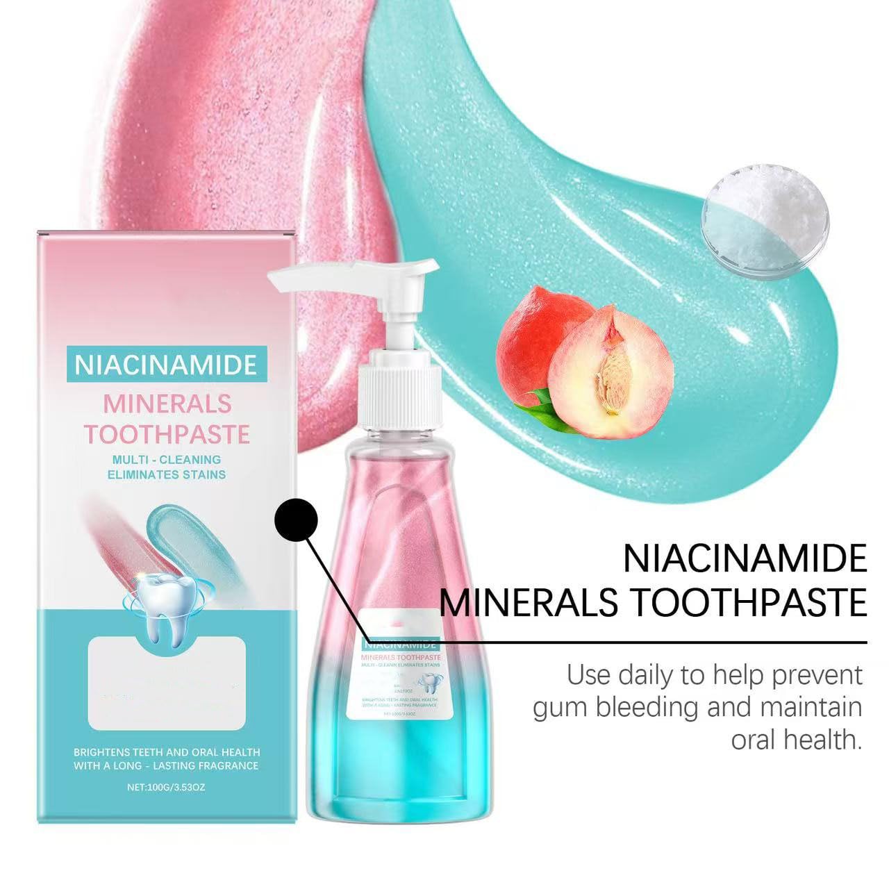 Dentifricio sbiancante alla niacinamide, gel sbiancante alla niacinamide per denti sensibili e alito fresco, dentifricio per rimozione macchie naturale, delicato, ripara e protegge (5 pezzi)
