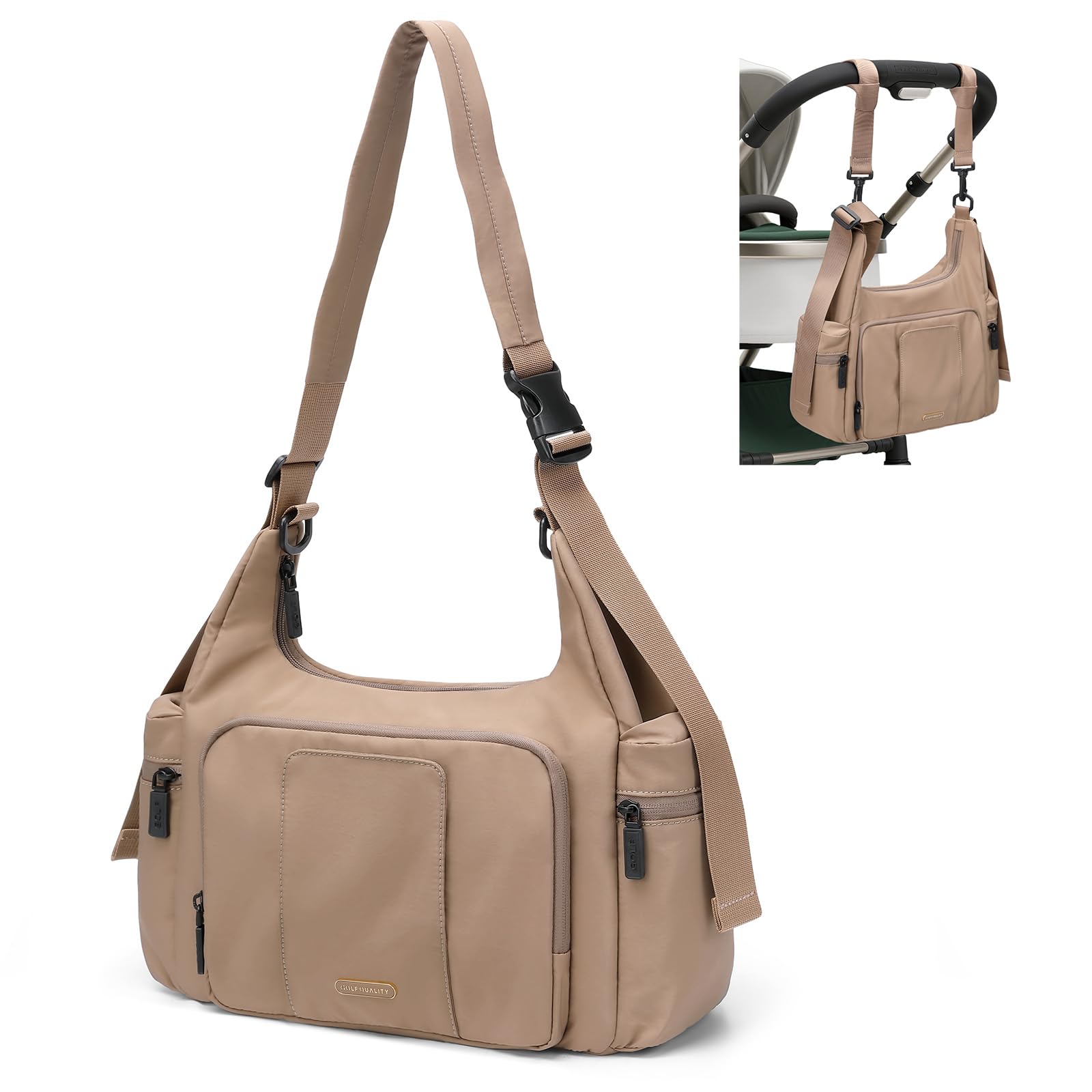 GOLF QUALITY Baby Wickeltasche,Groß 14L Windeltasche für Unterwegs Diaper Bag, Wickelunterlage Multifunktions Lässig Babytasche Reisewindeltasche für Mama und Papa, Champagnerbraun