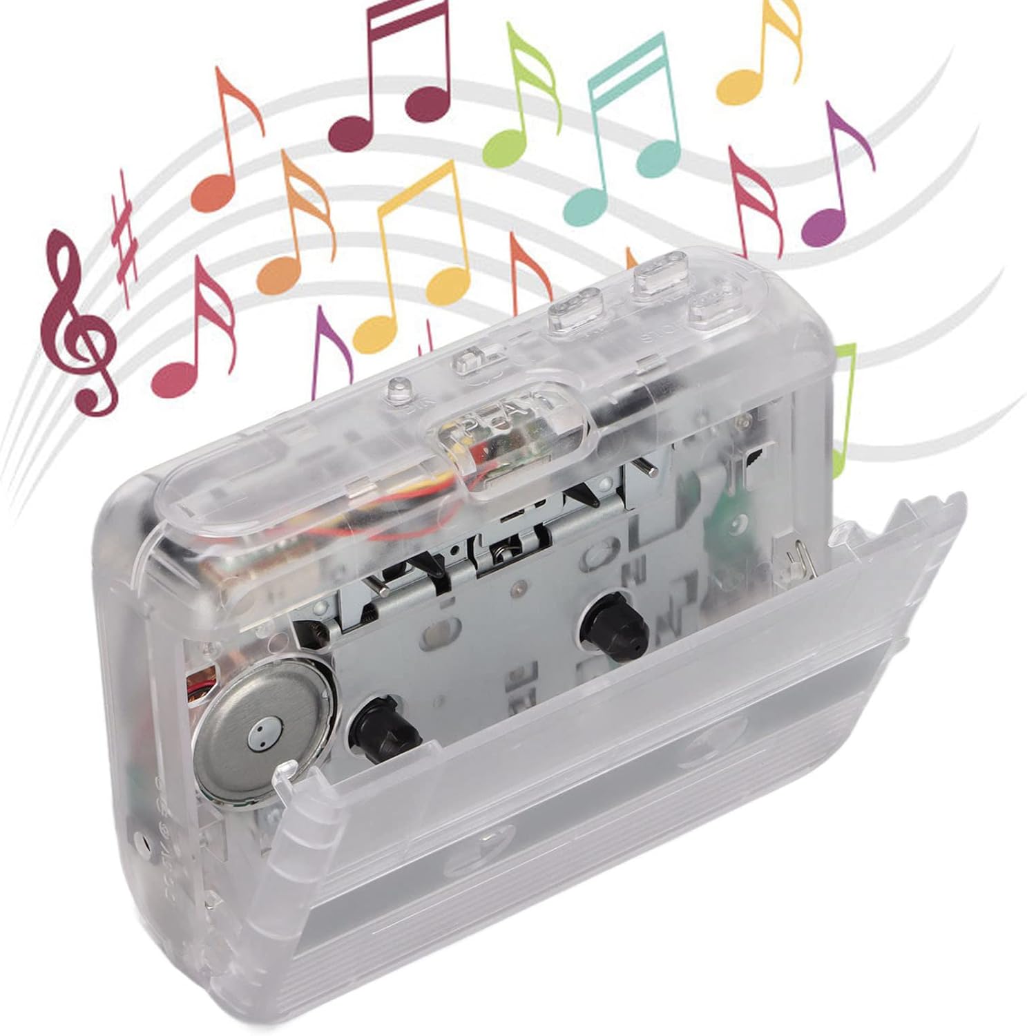 Portable Cassette Player, Bluetooth Stereo Tape Recorder with Auto Reverse and 3.5mm Jack, Automatic Rewind Cassette Player for Bluetooth Speakers Cars Headphones (Transparent)