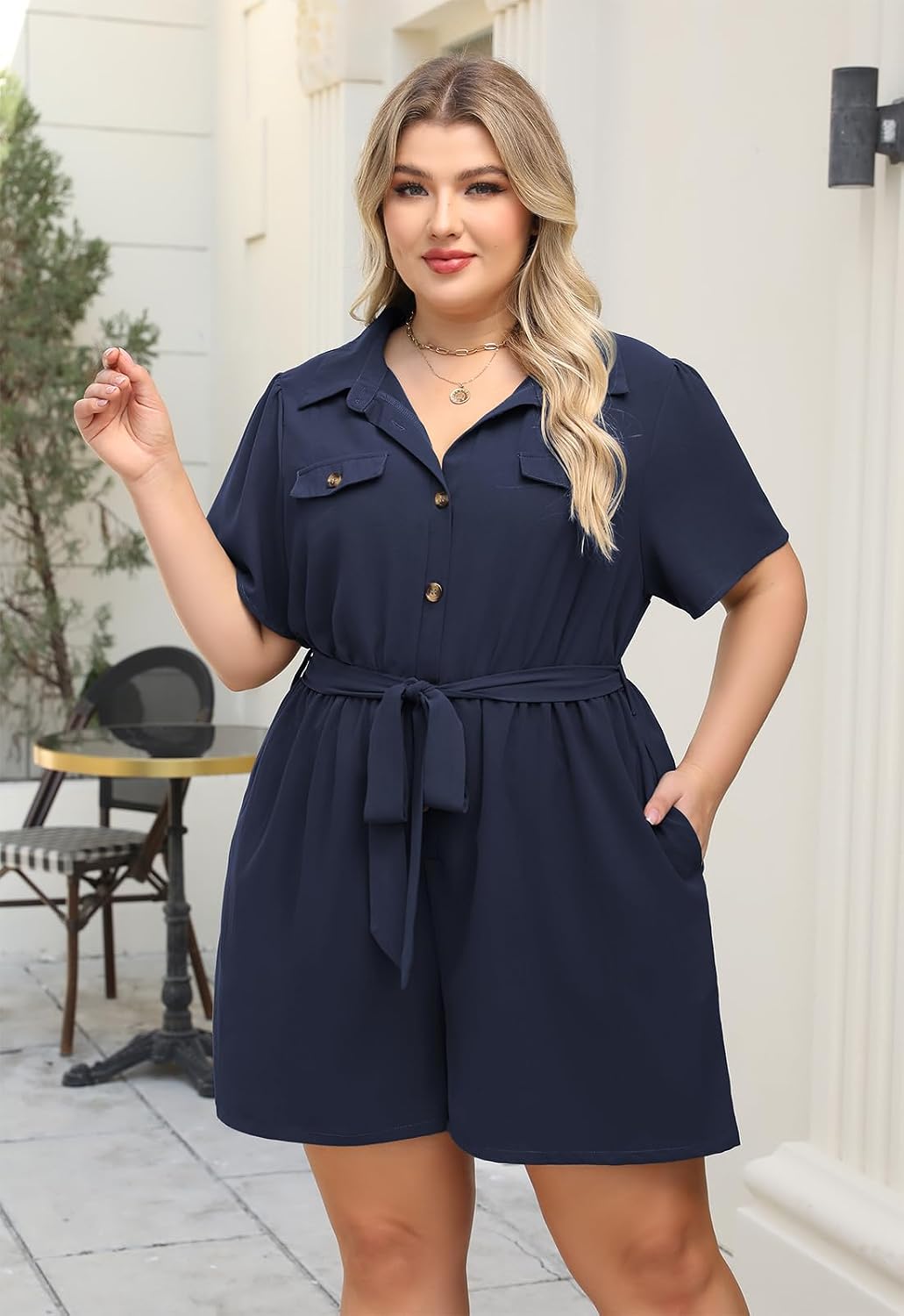 Nemidor Womens Plus Size Casual Romper Summer Casual Dressy Outfits Short Pants Jumpsuit with Belt and Pocket 16-26