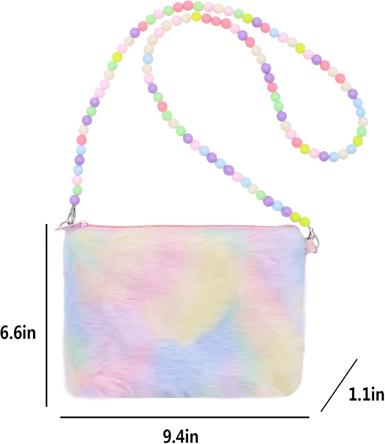 Kids Girls Fluffy Crossbody Purse Fuzzy Bag Plush Tie Dye Rainbow Shoulder Bag Handbag Wallet - Image 7