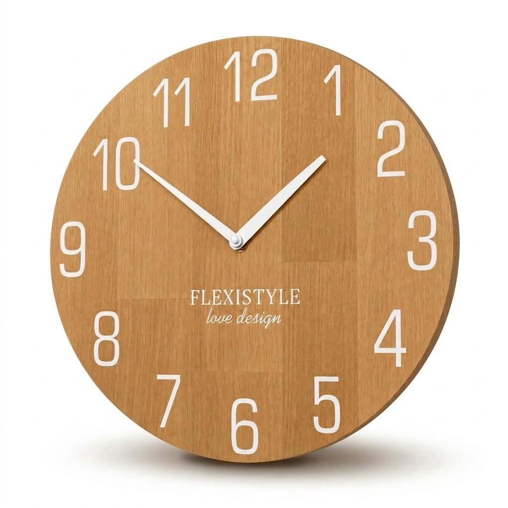 Horloge murale naturelle 100% chêne sans tic-tac Flexistyle 30 cm