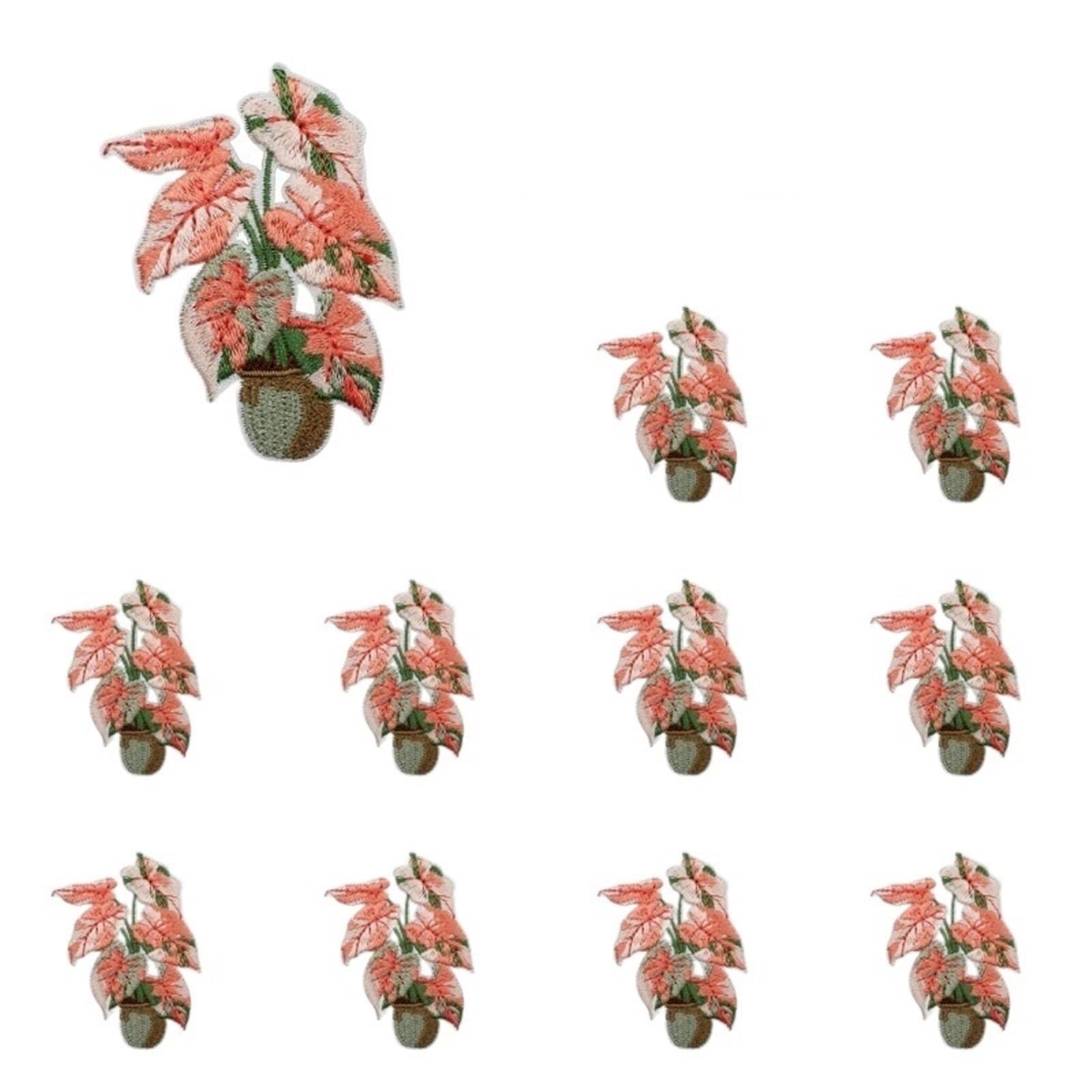 Wtaxbh Color 14 Iron On Patches 12Pcs Embroidered Patches Pack Plant Embroidery Leaf Flower Pot Red Patch Sticker Clothes Set Of Ironing(Color 14)