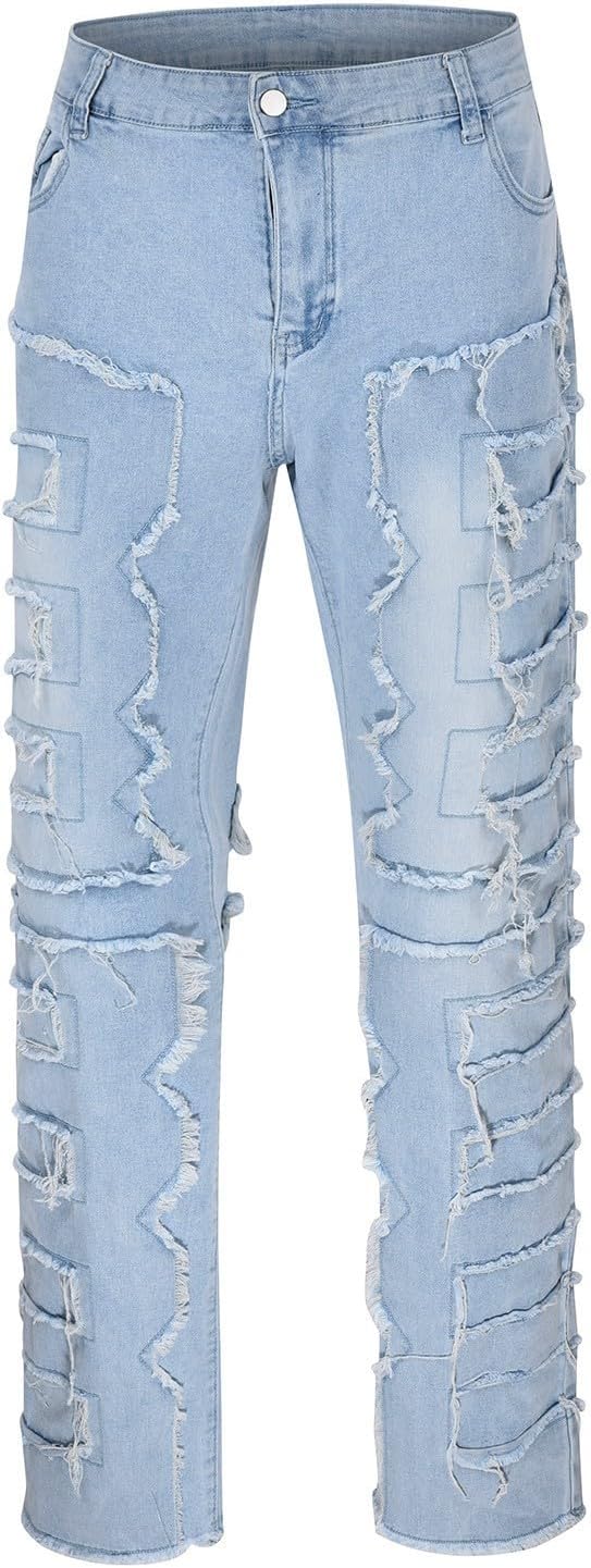 Men's Light Wash Slim Straight Stretch Denim Jeans 70s Disco Relaxed Fit Work Bottom Jeans for Men