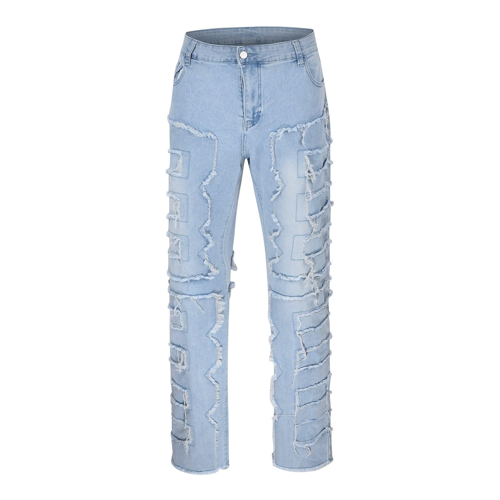 Men's Light Wash Slim Straight Stretch Denim Jeans 70s Disco Relaxed Fit Work Bottom Jeans for Men