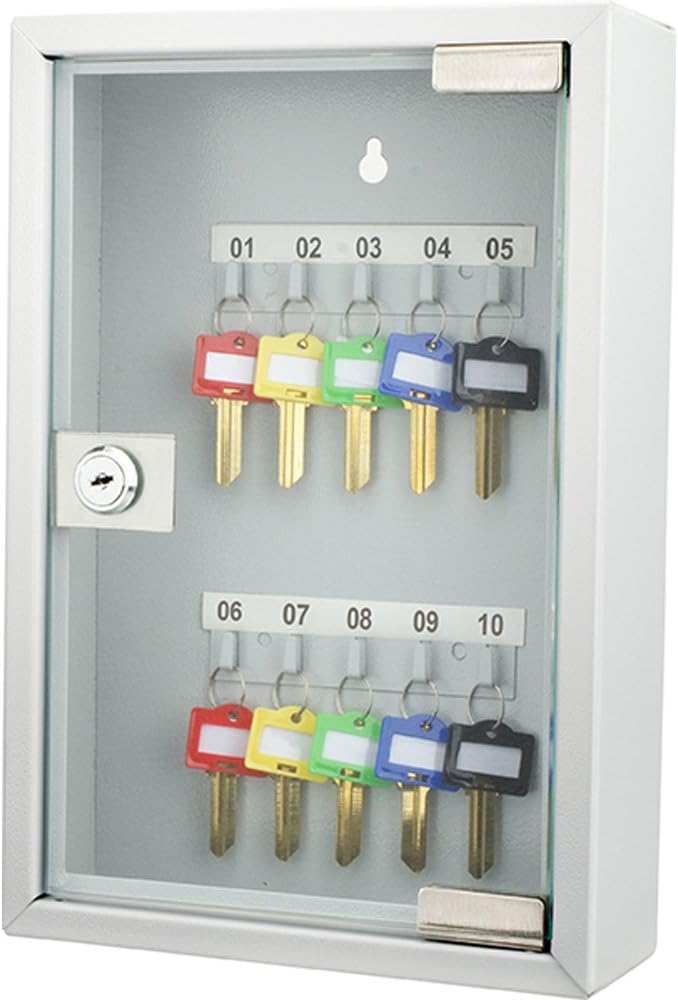 Exclusive Discount 50% Price Barska CB12986 Key Lock 10 Position Key Cabinet with Glass Door Grey