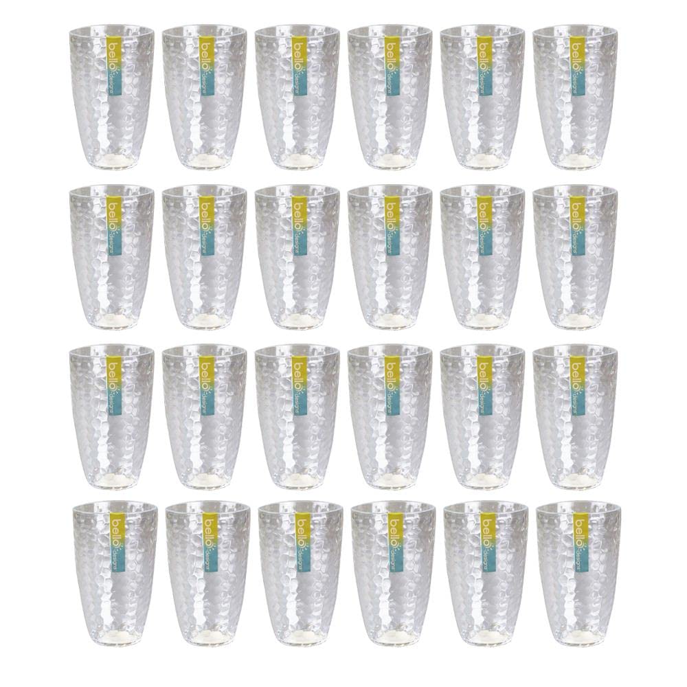 YöL Pack of 24 Tall Drinking Tumblers - Modern Dimple Effect Reusable Plastic Adults Kids, Outdoor Party Summer BBQ Picnic Cups Bulk Restaurants Tableware Wholesale
