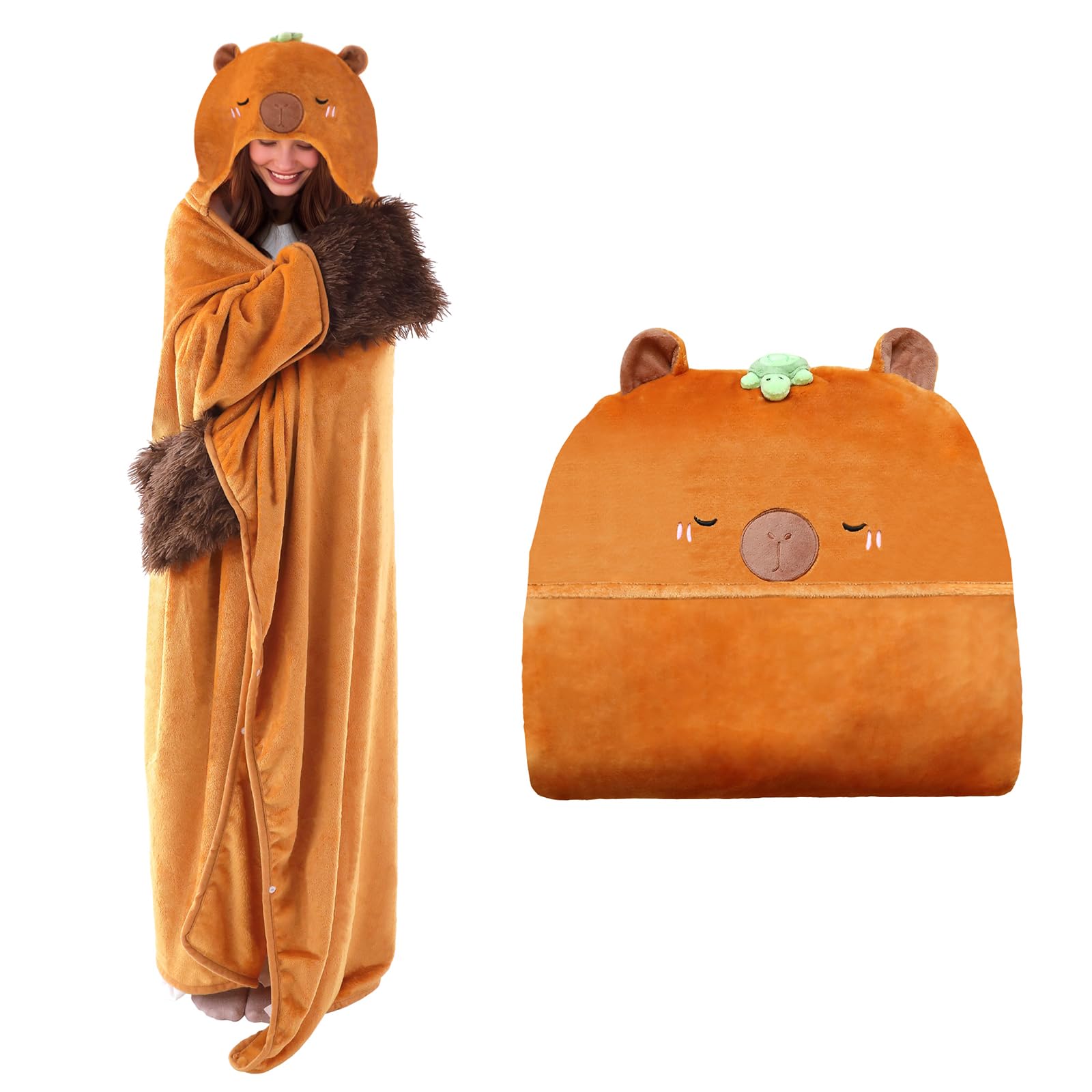 TOYSYM Wearable Hooded Blanket for Adults Flannel Throw Blanket 50 X 60" Chrismas Gifts for Women Mom Wife Teen Girl Birthday