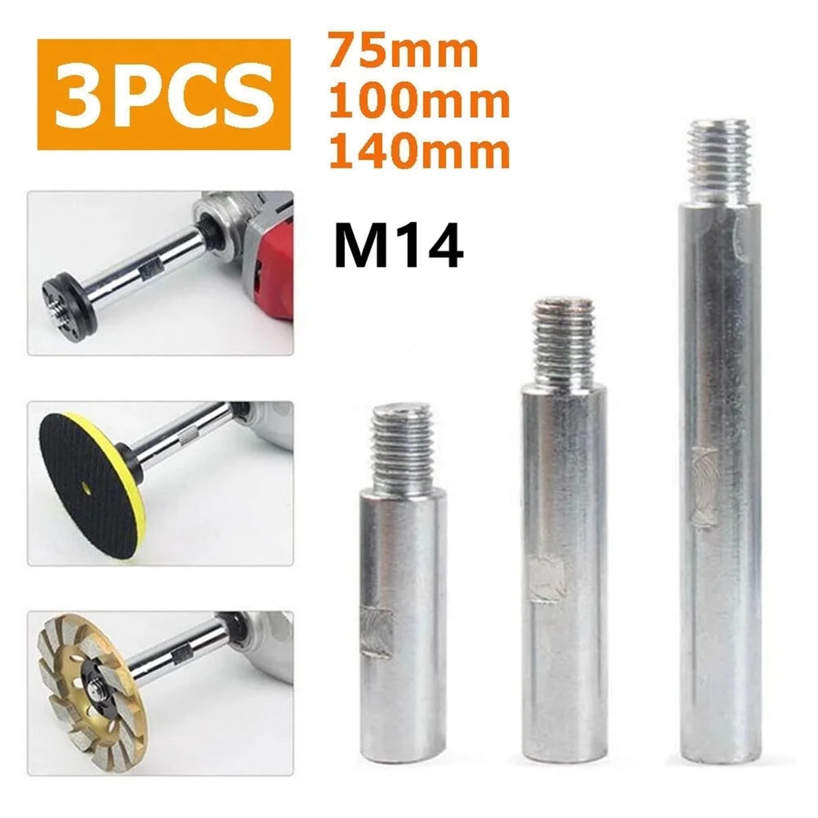 Szlifierka kątowa polerka pręt przedłużający 75/100/140mm M14 adapter gwintowy pręt przedłużający polerowanie akcesoria do szlifowania 3 szt.