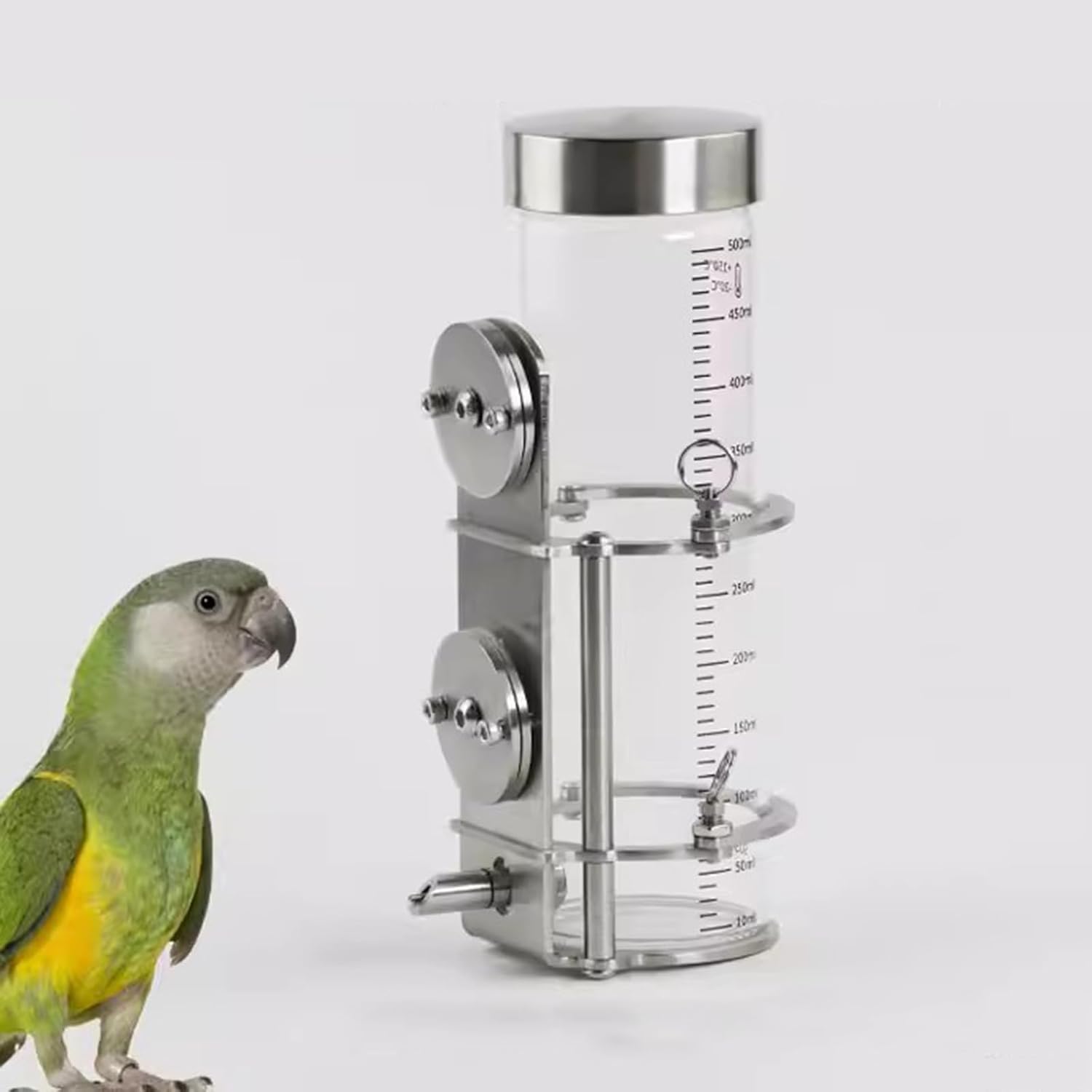 Parrot Glass Water Bottle, Bird Water Feeder, Firing Pin No-Drip Dispenser, with Universal Cage Mount, 500ml Large Capacity, for Rabbits/Parrots/Rodents