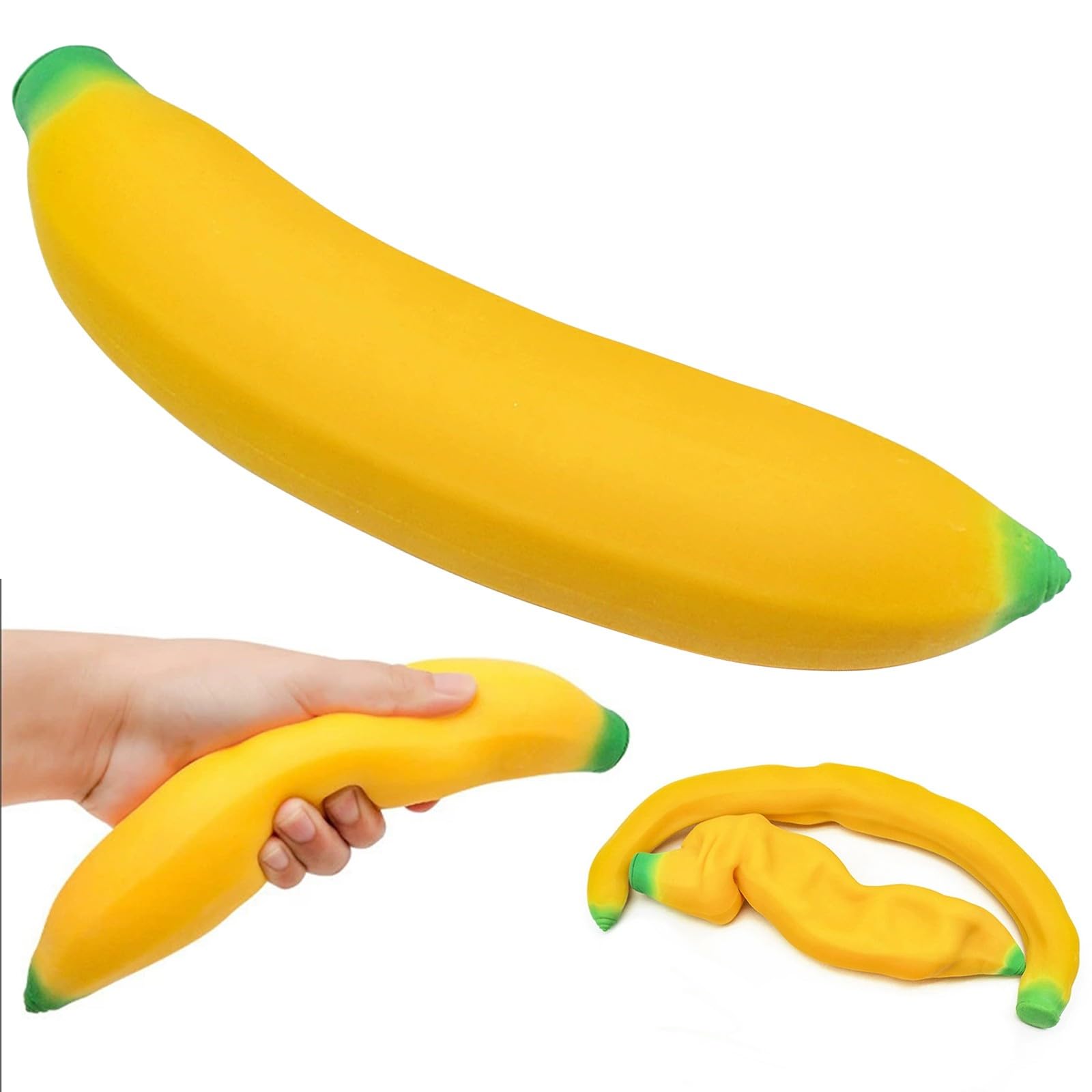 Realistic Banana Squishy Toy, Stress Relief Fidget Toy — Soft Squeeze Banana Stress Ball for Desk, Office, Home, Travel, Fun Sensory Gift (A-12CM)